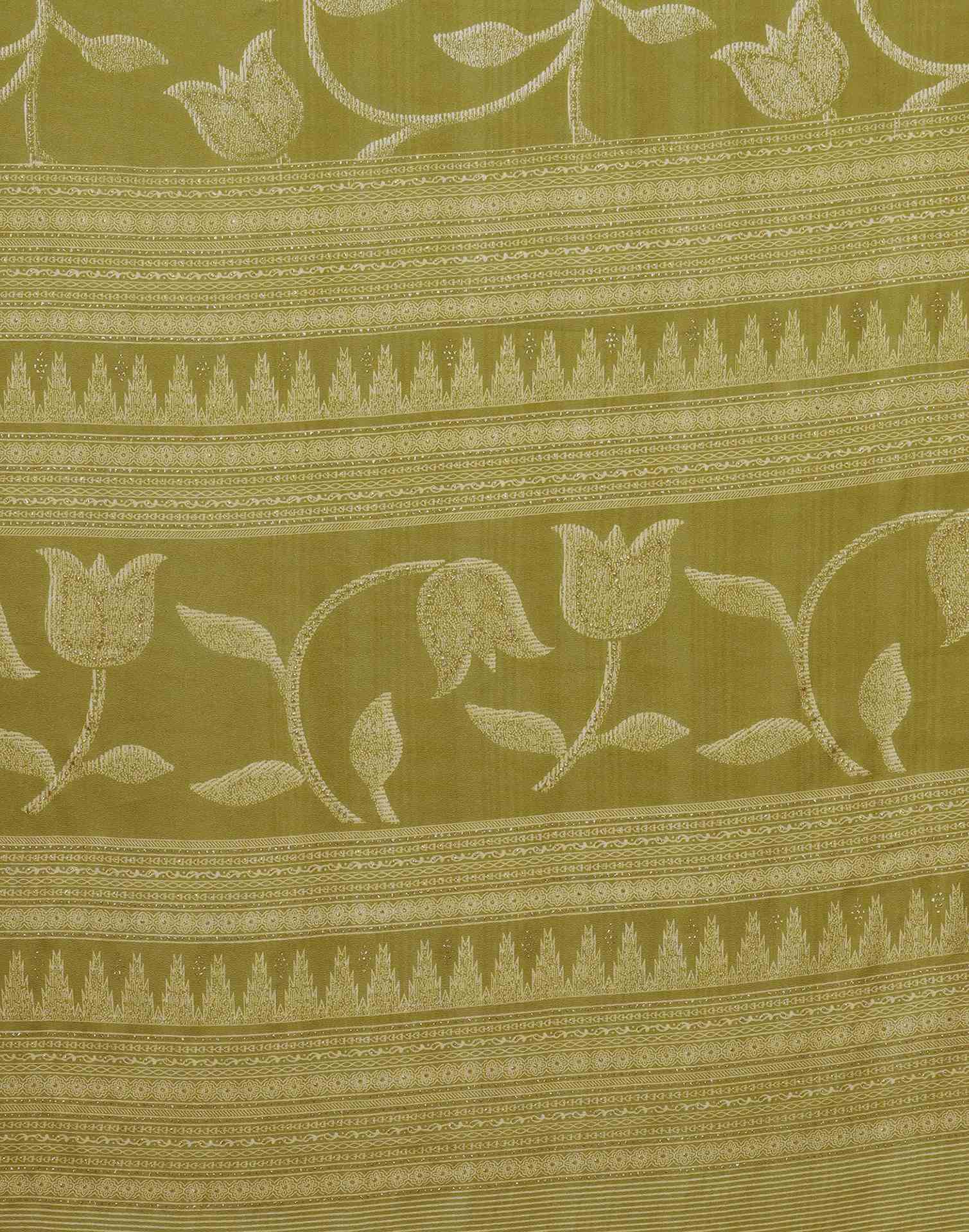 Dusty Green Georgette Printed Saree