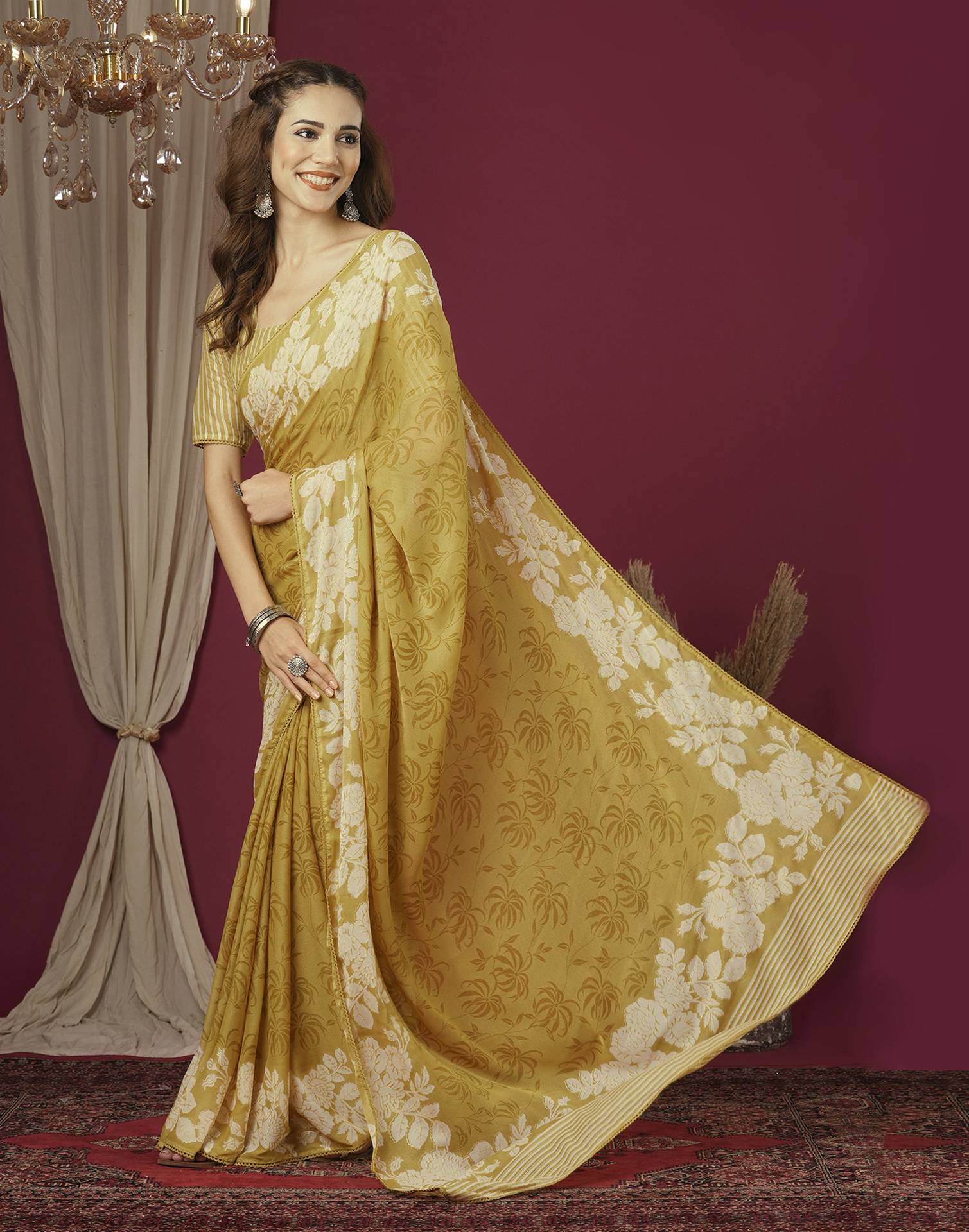 Yellow Georgette Printed Saree
