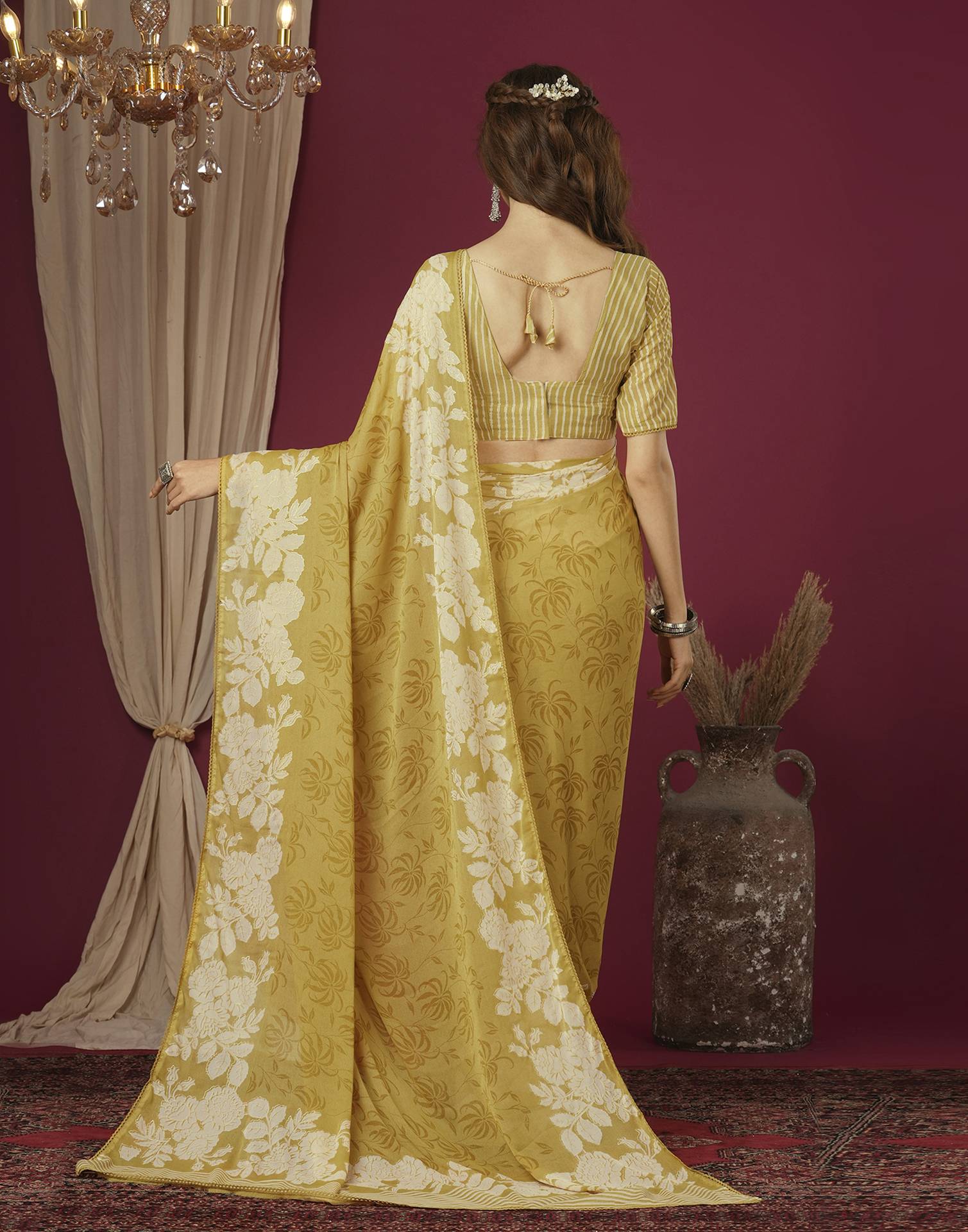 Yellow Georgette Printed Saree