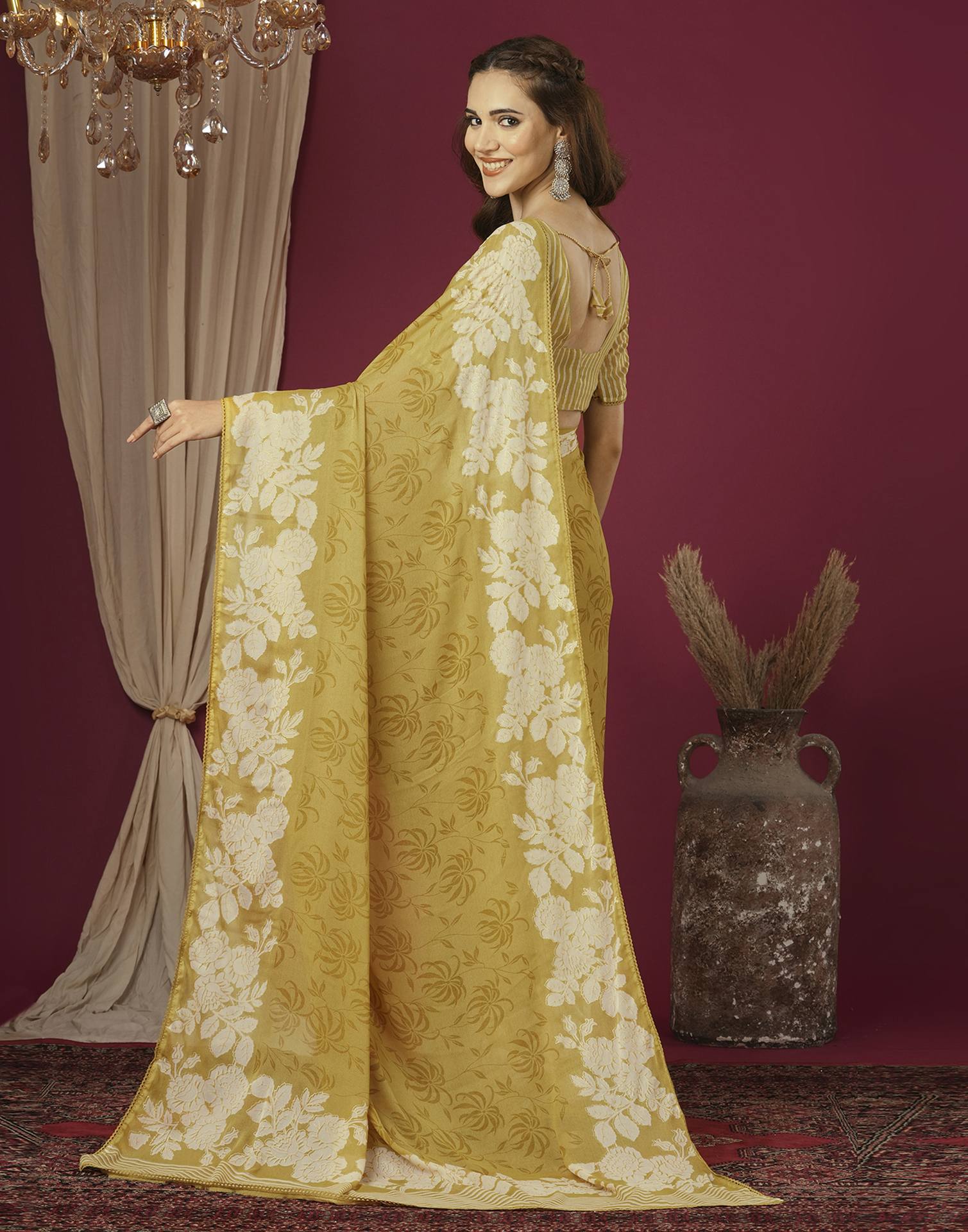 Yellow Georgette Printed Saree