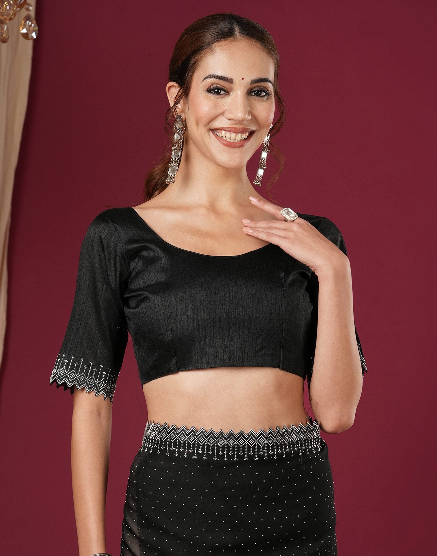 Black Georgette Stone Work Swarovski Saree