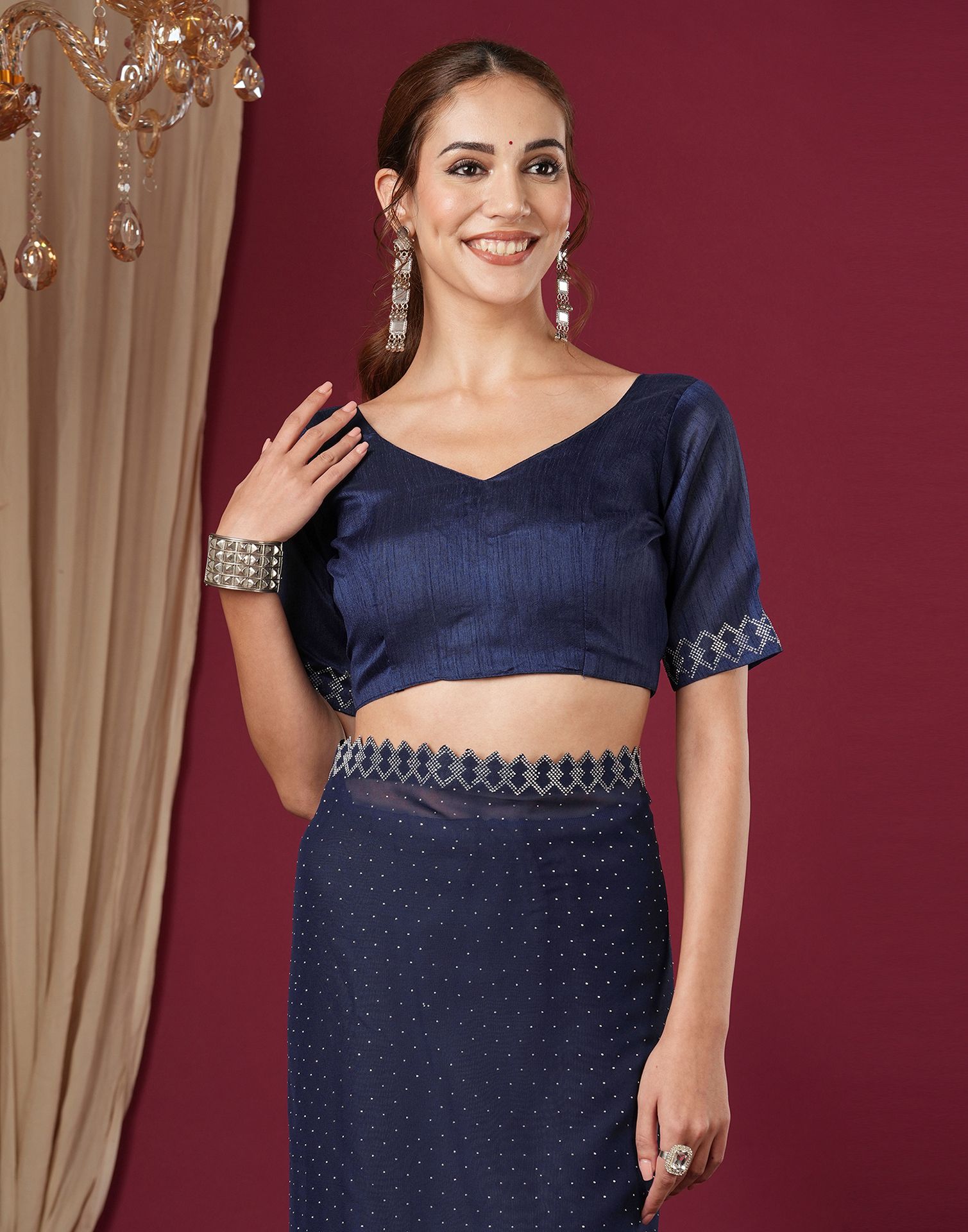 Royale Blue Georgette Stone Work Swarovski Saree