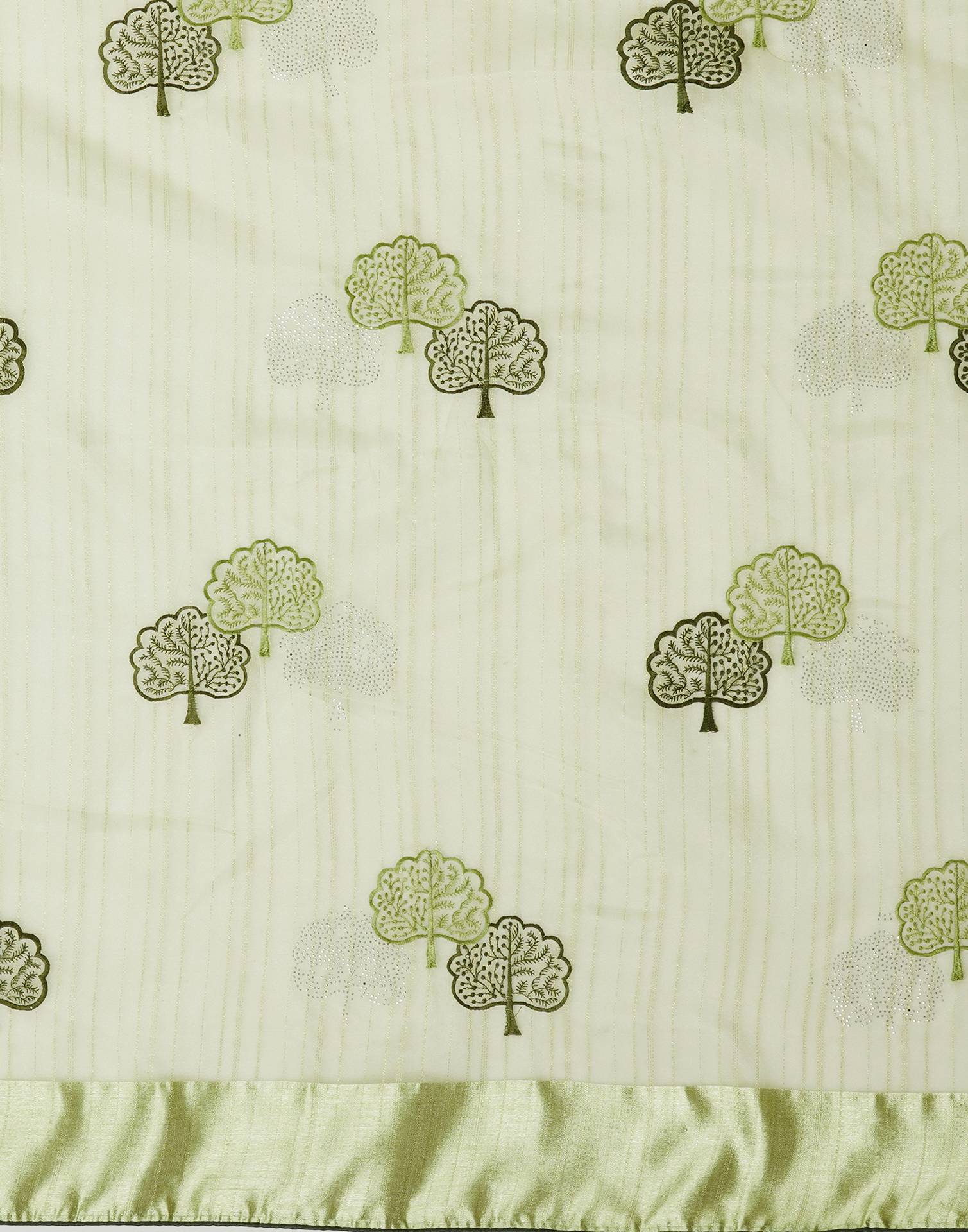 Pista Green Organza Embroidery Saree