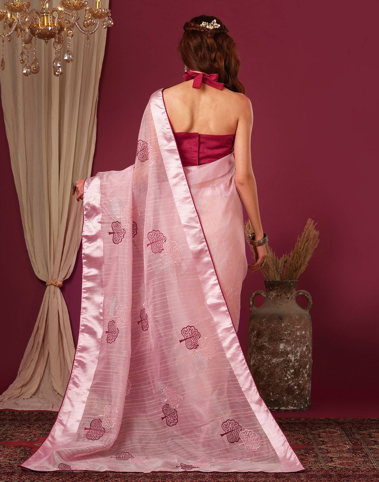 Pink Organza Embroidery Saree