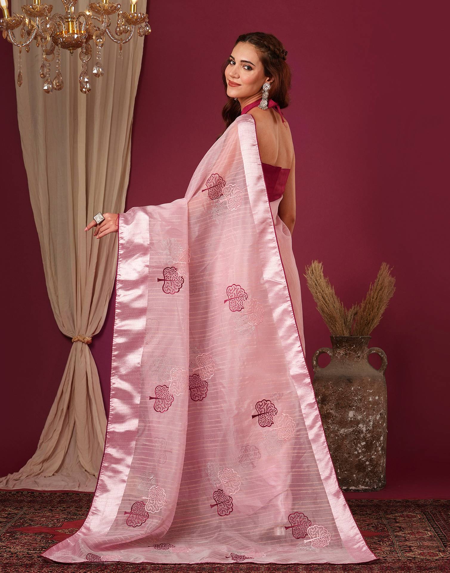 Pink Organza Embroidery Saree