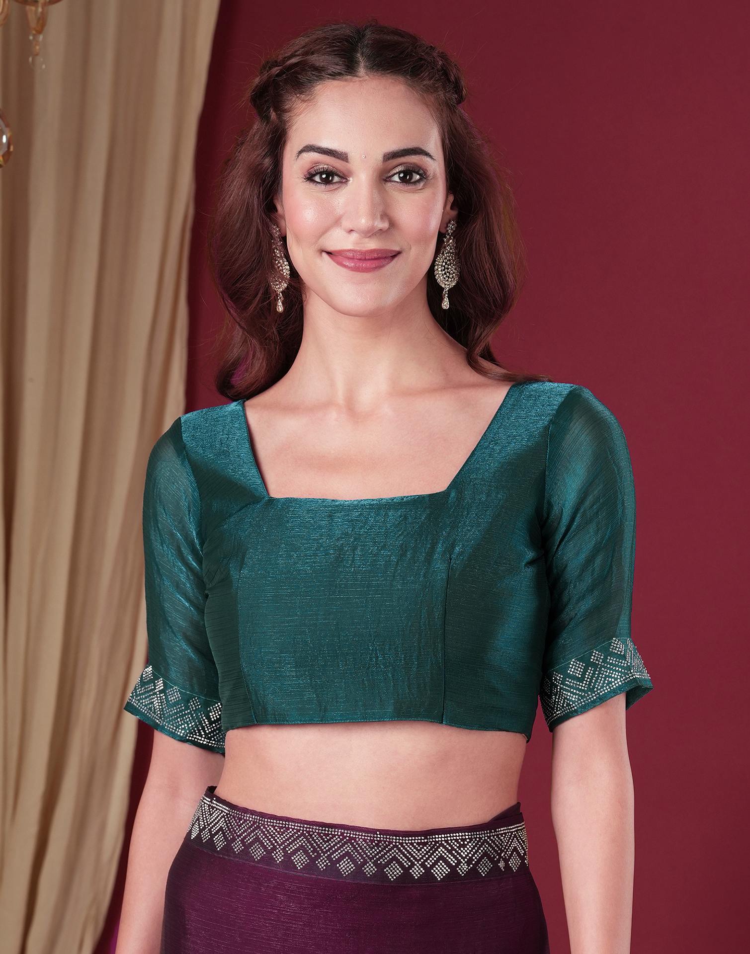 Dark Purple Shimmer Stone Work Swarovski Saree