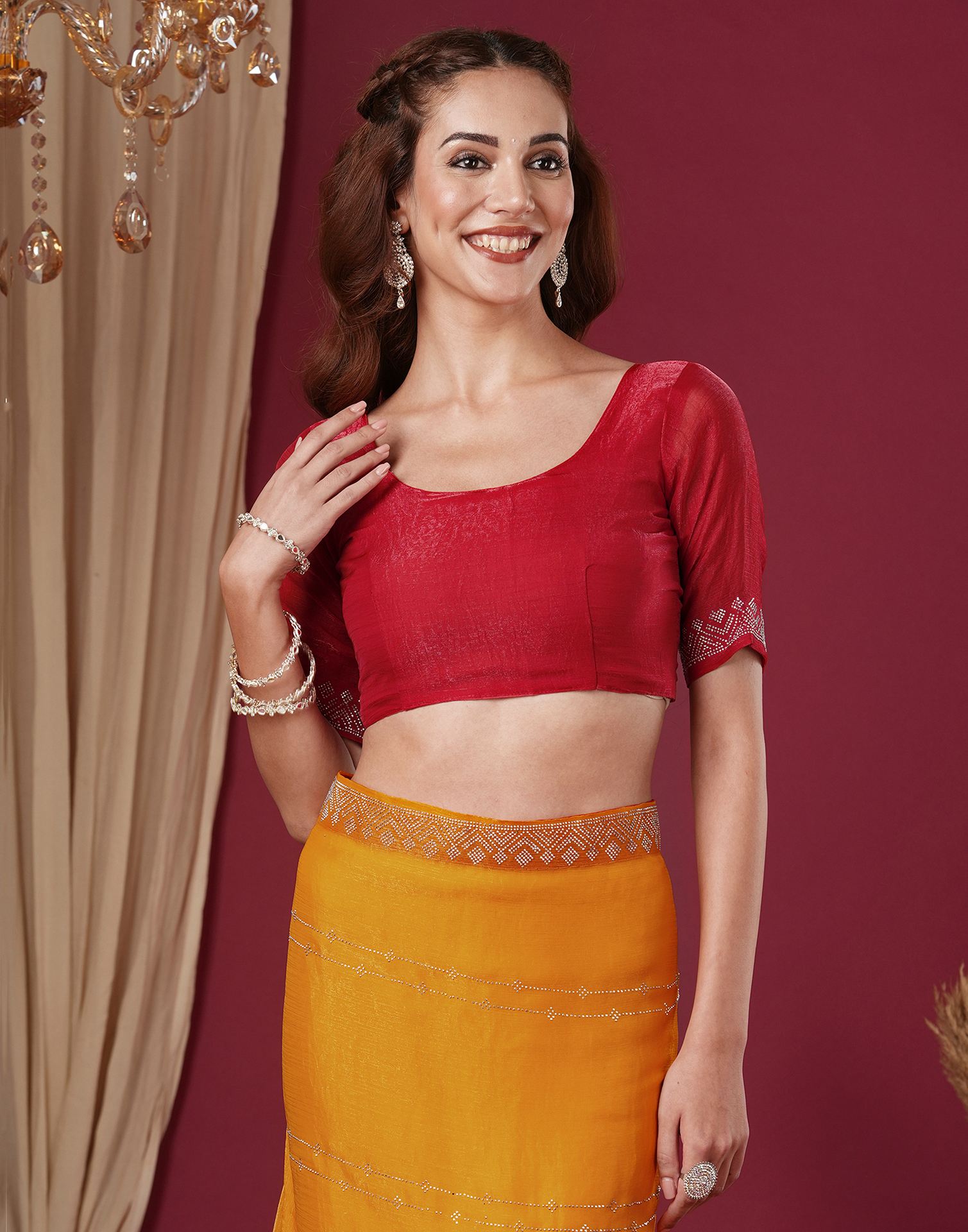 Yellow Shimmer Stone Work Swarovski Saree