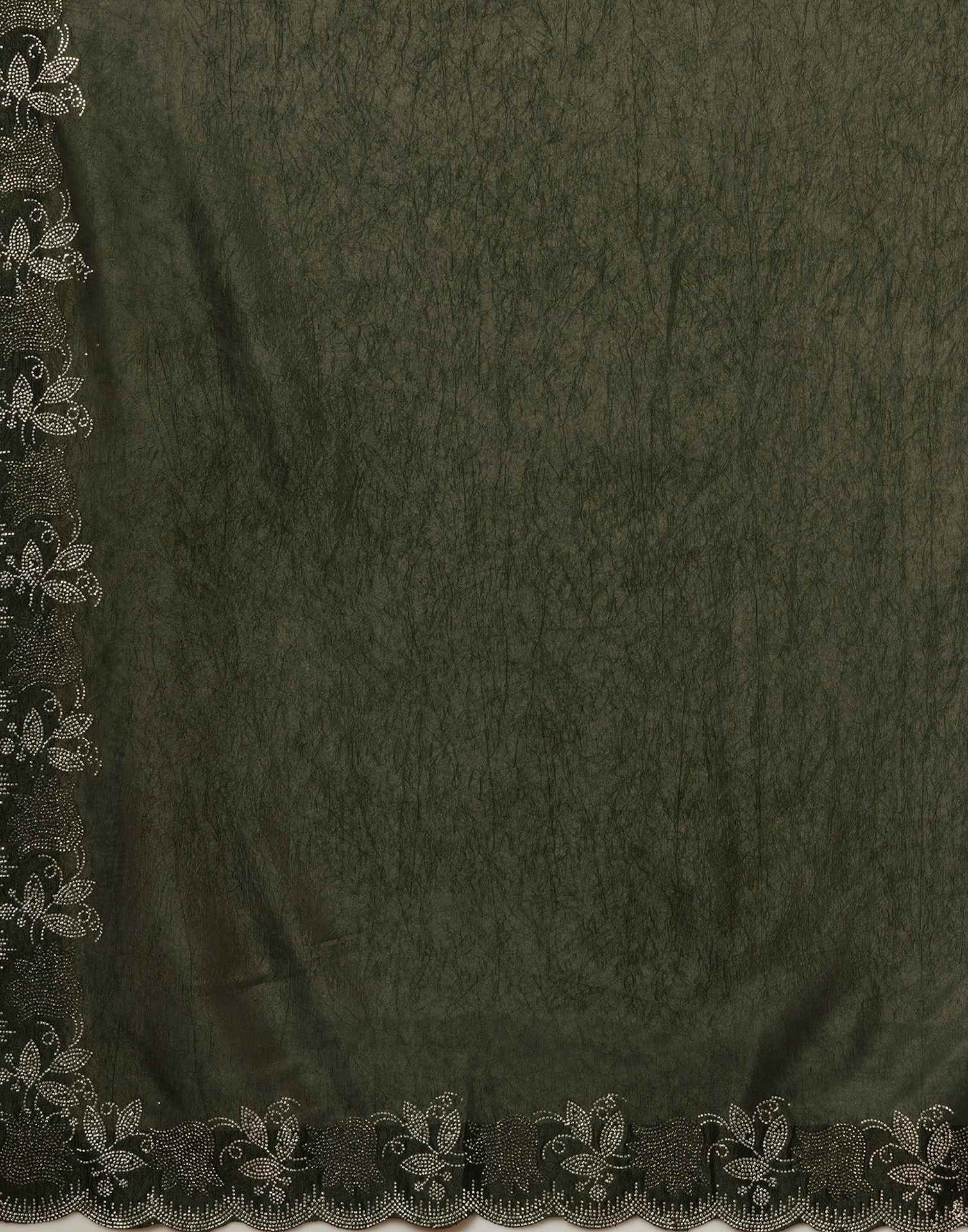 Dark Green Chinnon Stone Work Swarovski Saree