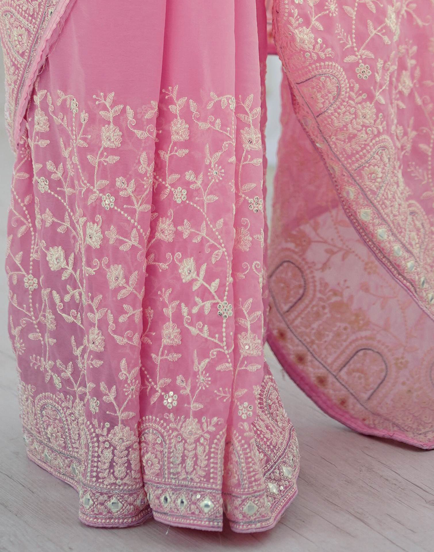 Pink Georgette Embroidery Saree