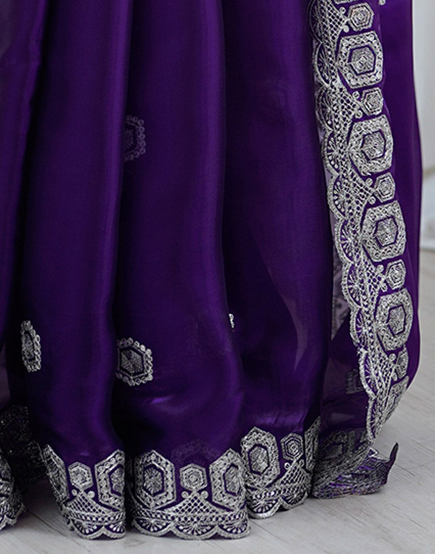 Dark Purple Tissue Silk Embroidery Saree