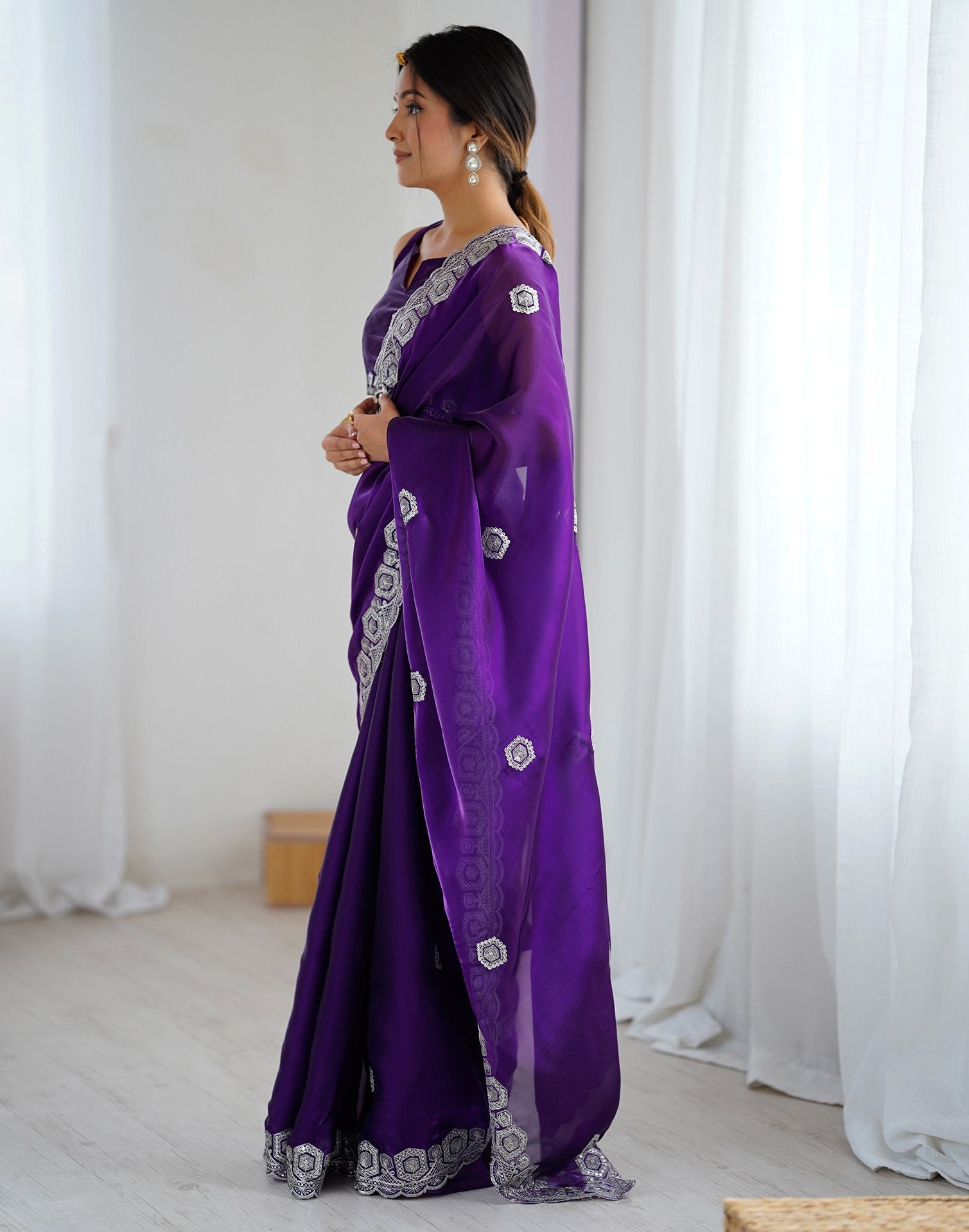 Dark Purple Tissue Silk Embroidery Saree