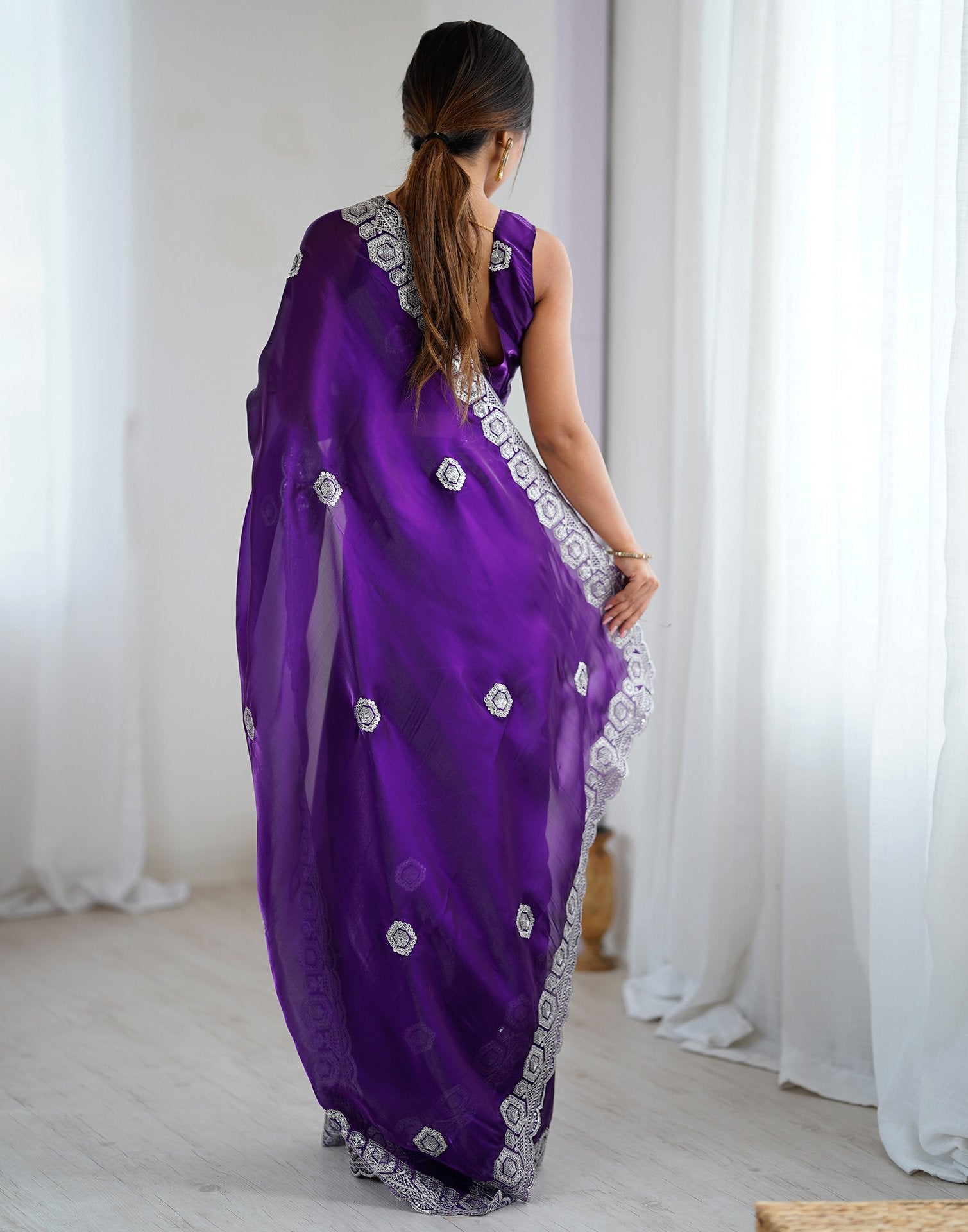 Dark Purple Tissue Silk Embroidery Saree