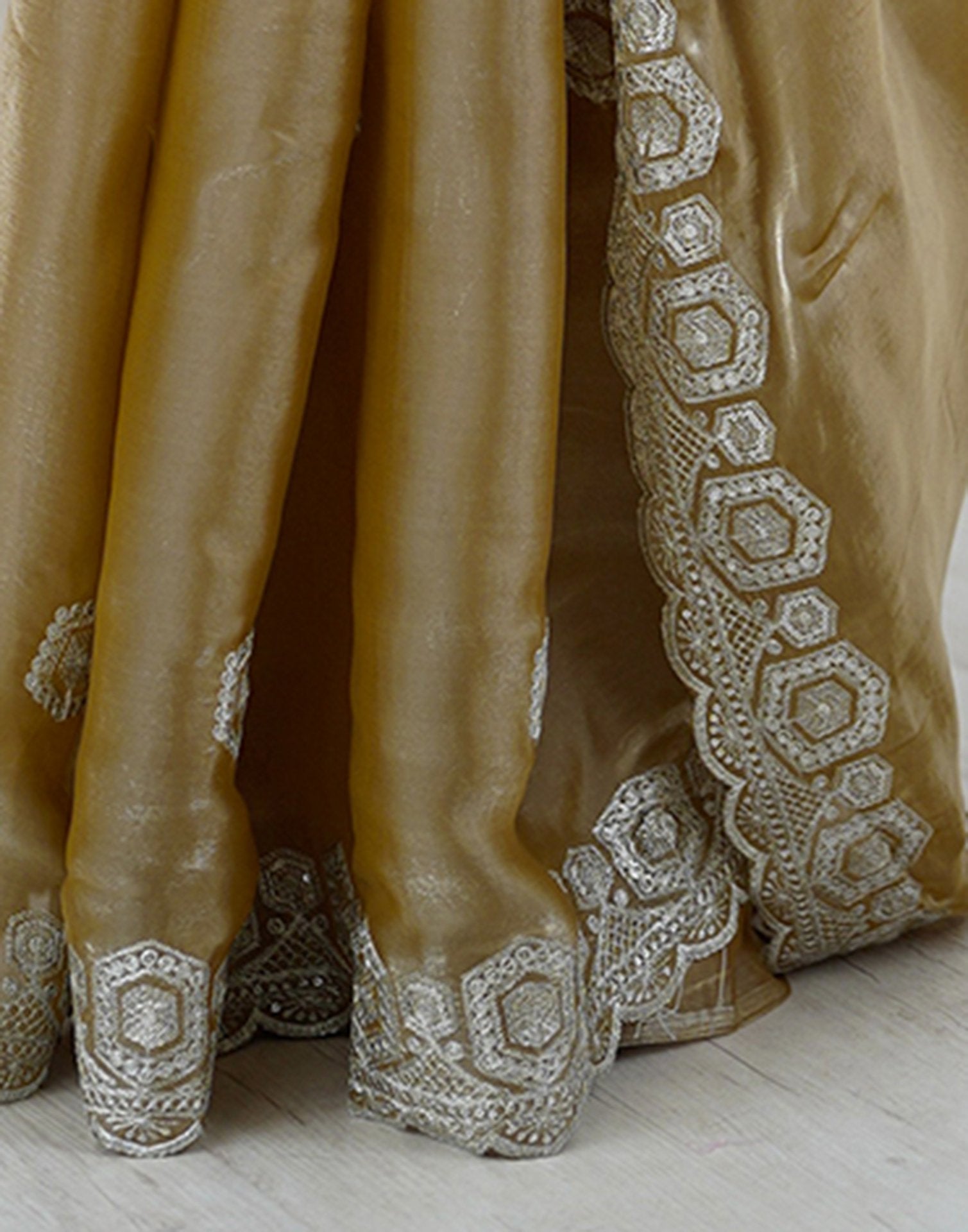 Dark Beige Tissue Silk Embroidery Saree