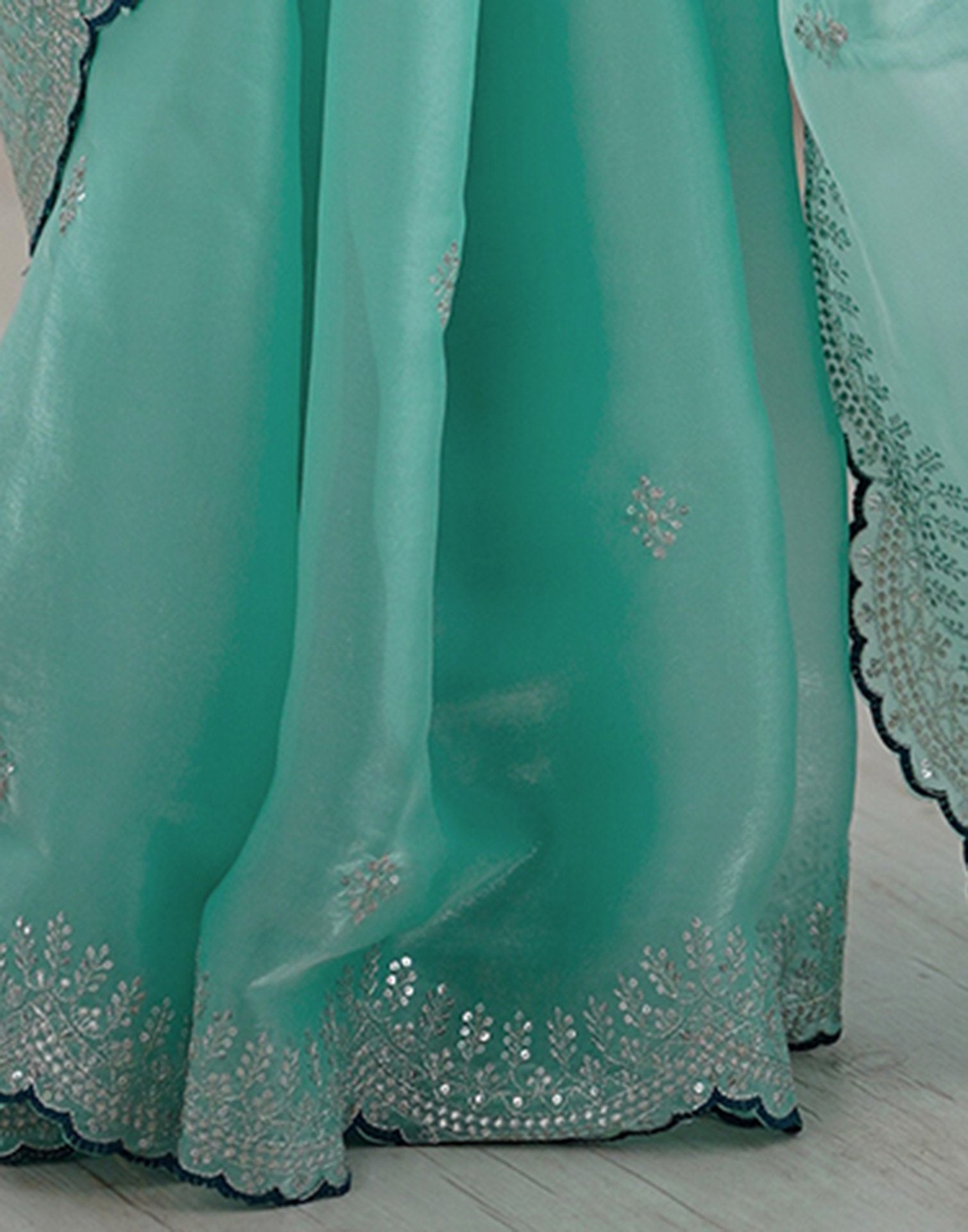 Sky Blue Tissue Silk Embroidery Saree