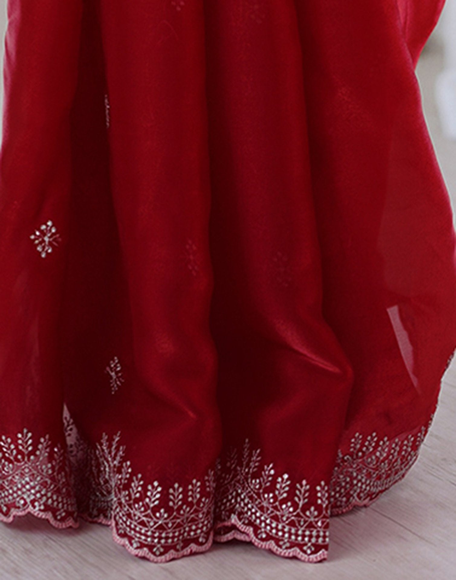 Red Tissue Silk Embroidery Saree