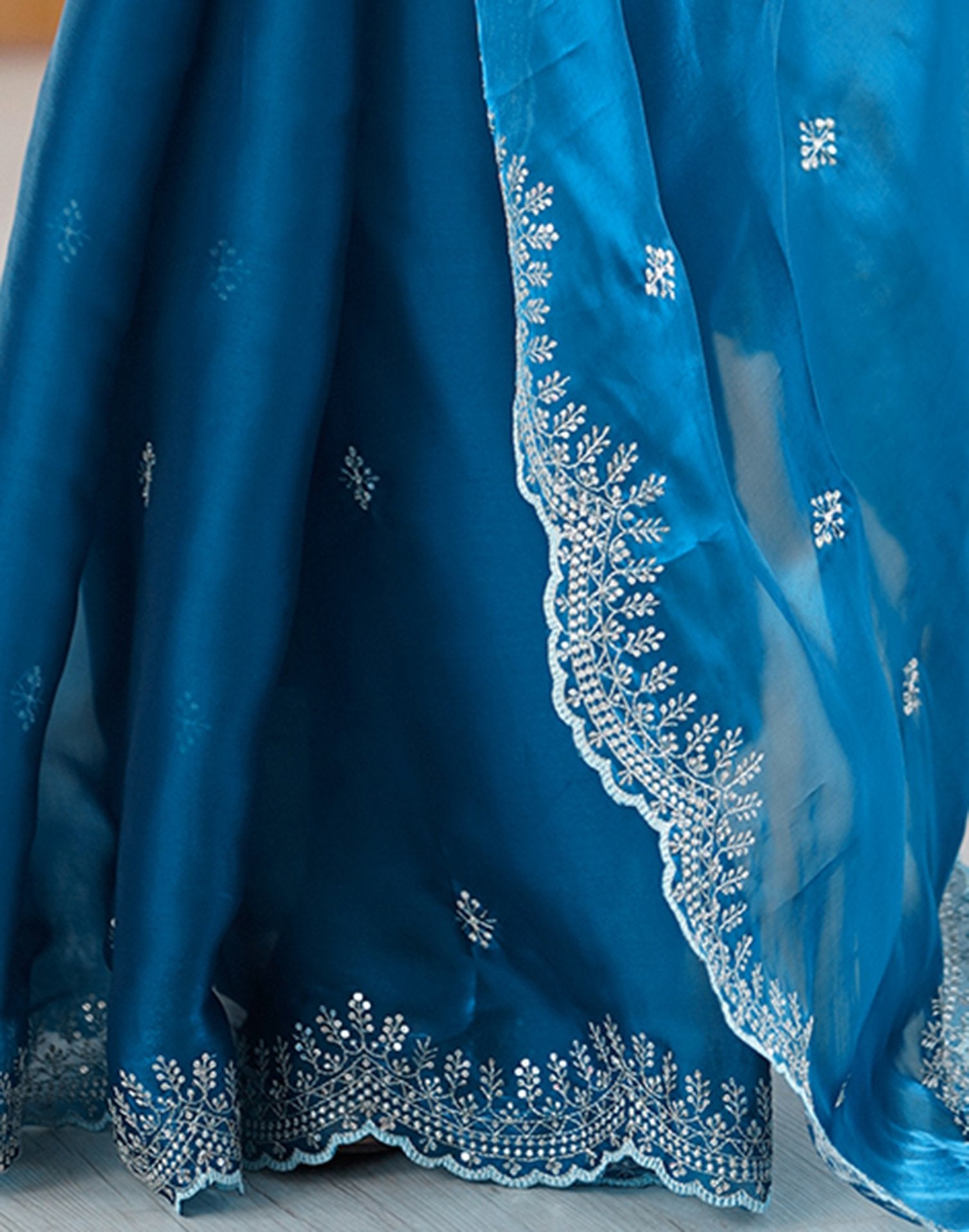 Peacock Blue Tissue Silk Embroidery Saree