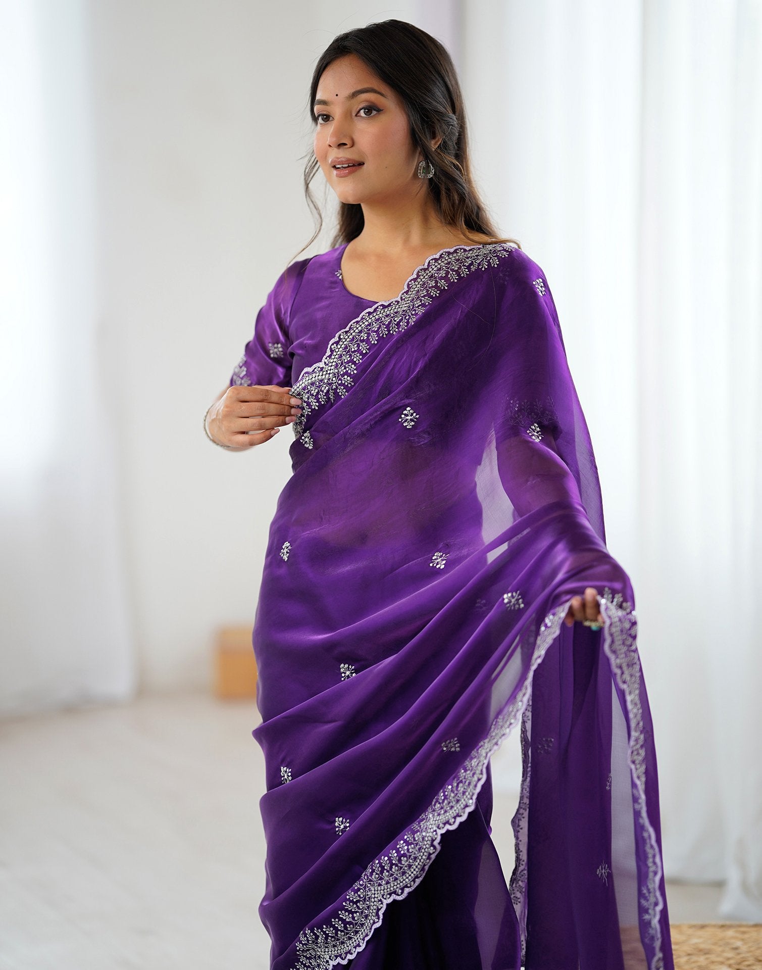 Dark Purple Tissue Silk Embroidery Saree