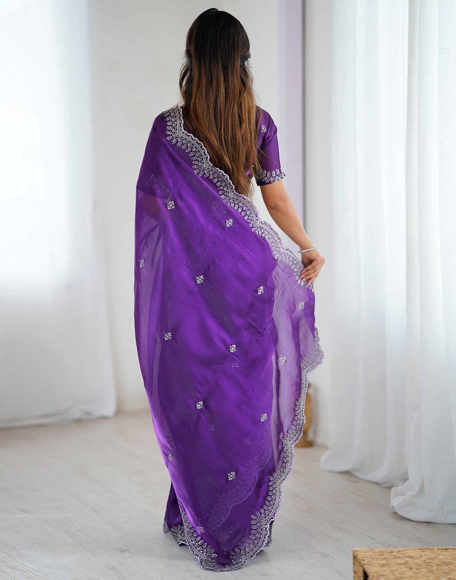 Dark Purple Tissue Silk Embroidery Saree