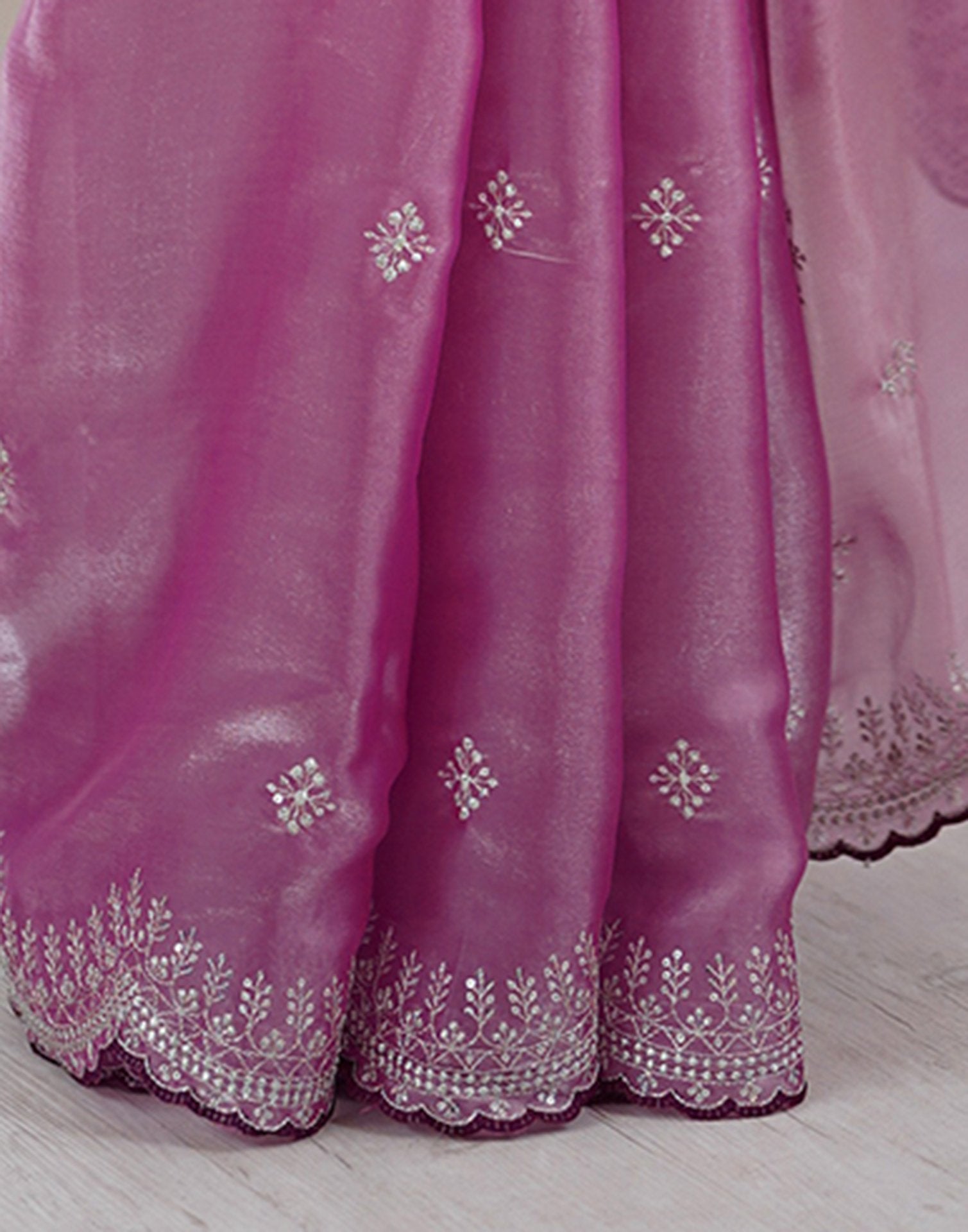 Pink Tissue Silk Embroidery Saree