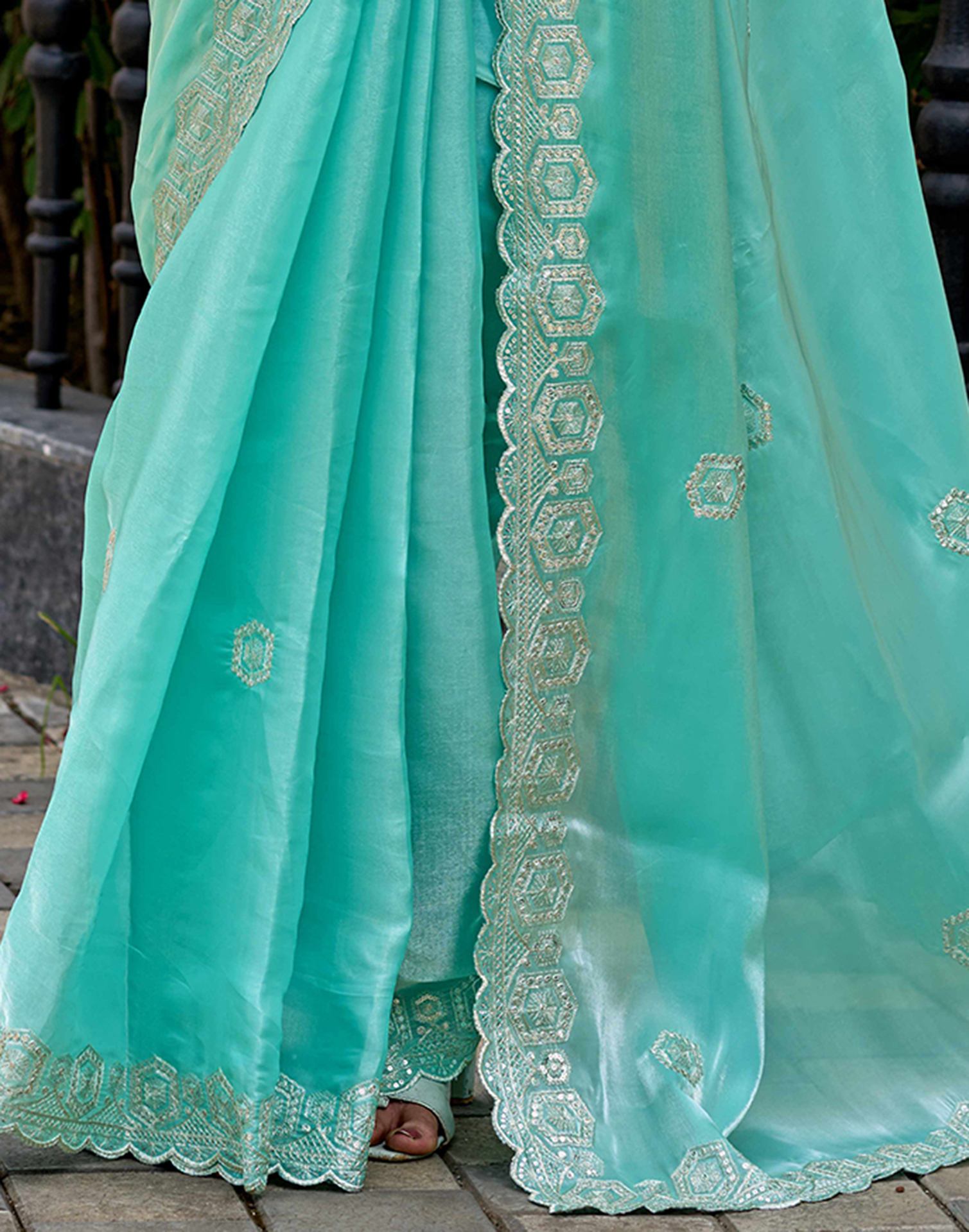 Sky Blue Tissue Silk Sequence Embroidery Saree