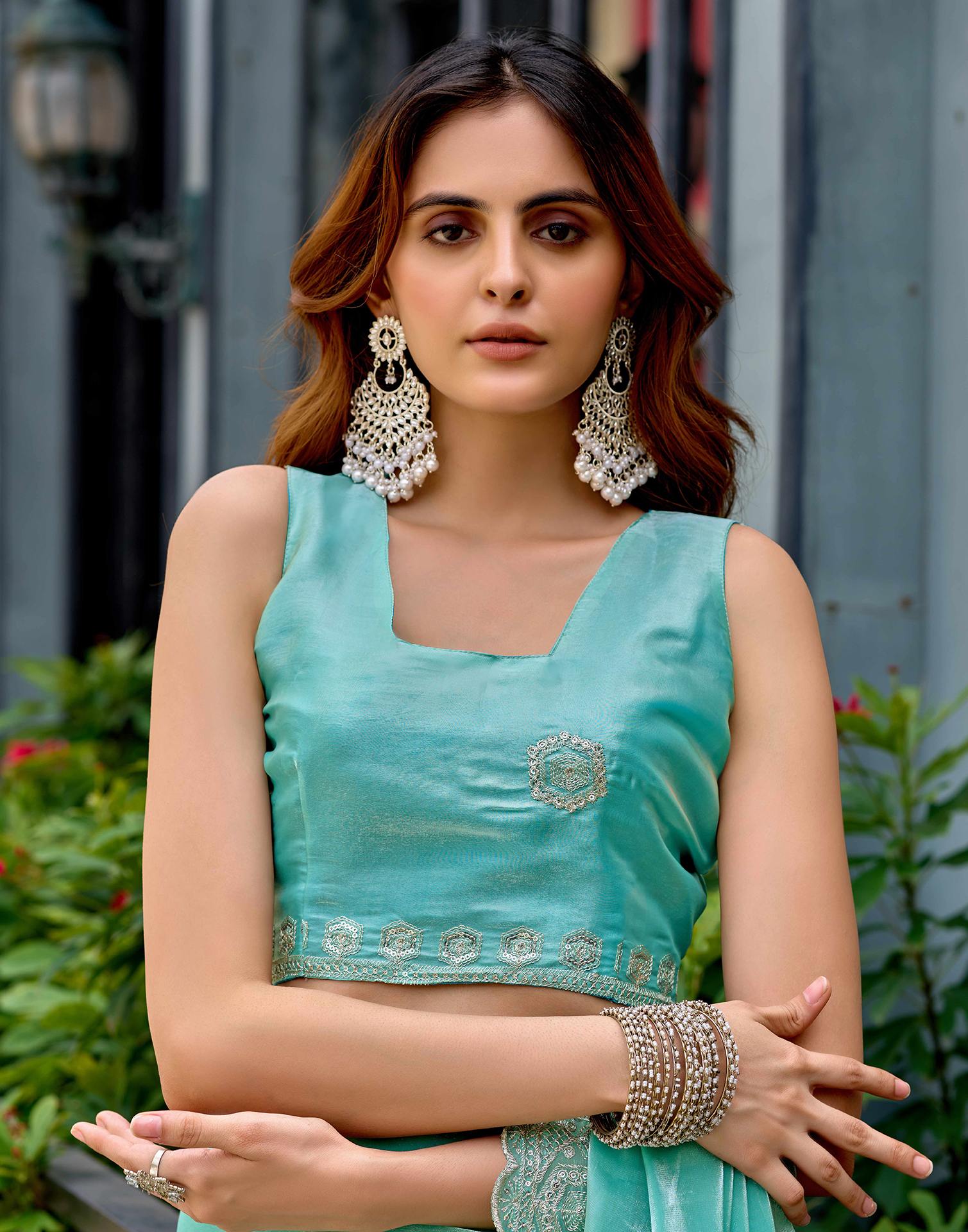 Sky Blue Tissue Silk Sequence Embroidery Saree