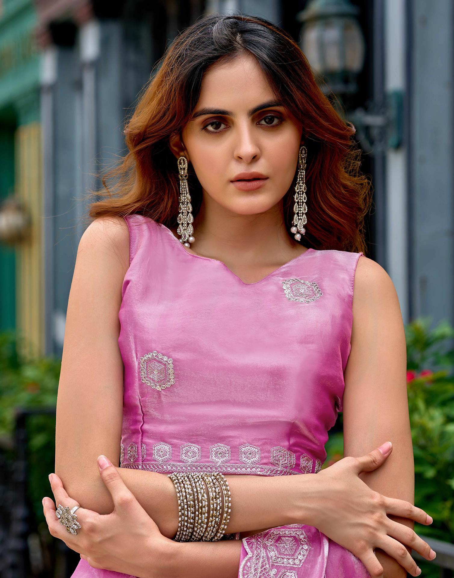 Light Pink Tissue Silk Sequence Embroidery Saree