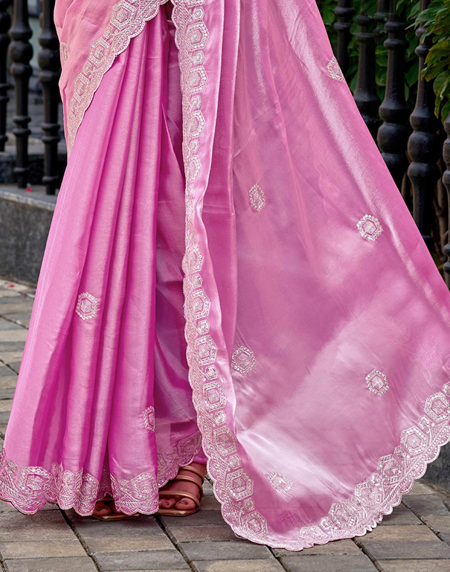 Light Pink Tissue Silk Sequence Embroidery Saree