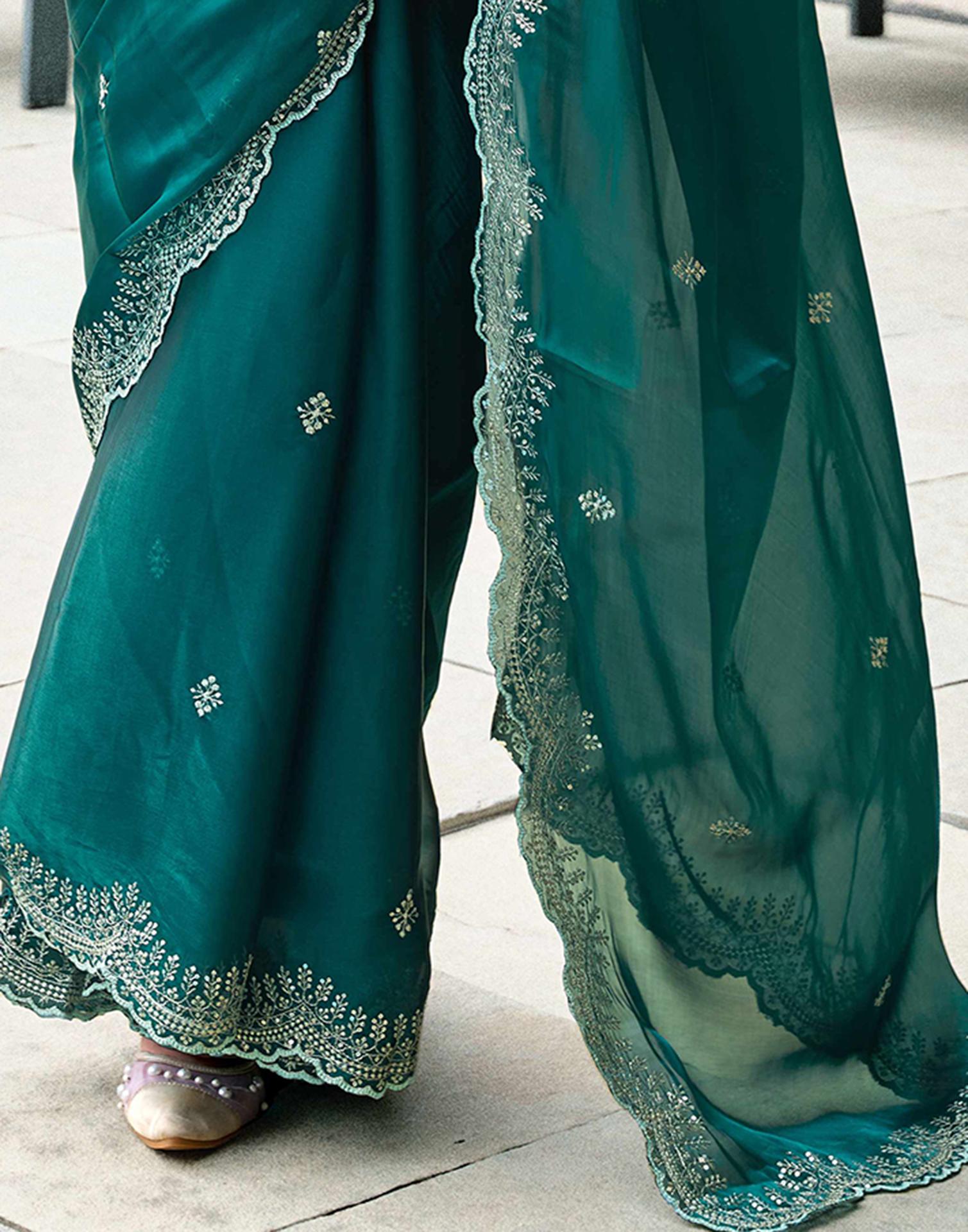 Green Tissue Silk Sequence Embroidery Saree