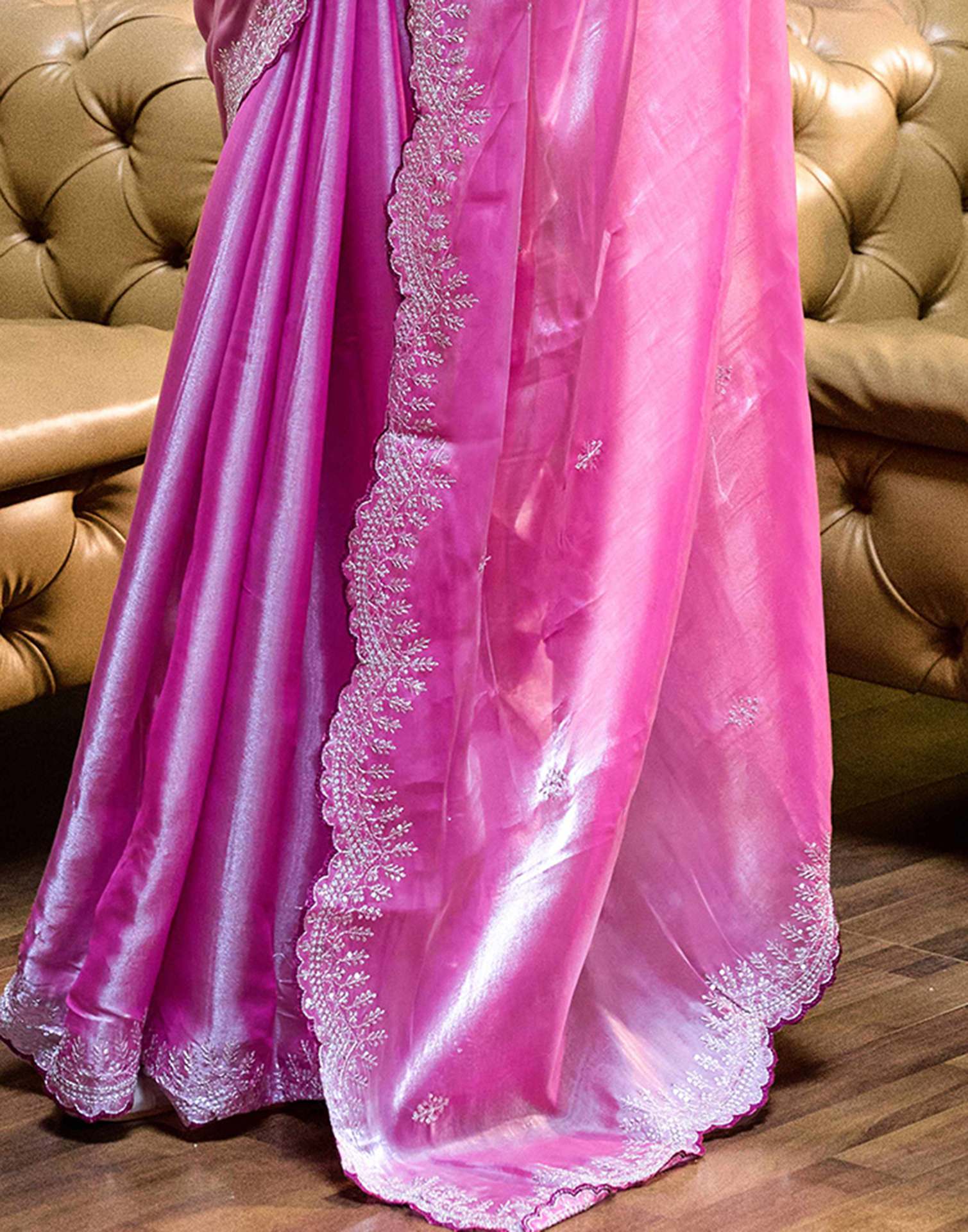Pink Tissue Silk Sequence Embroidery Saree