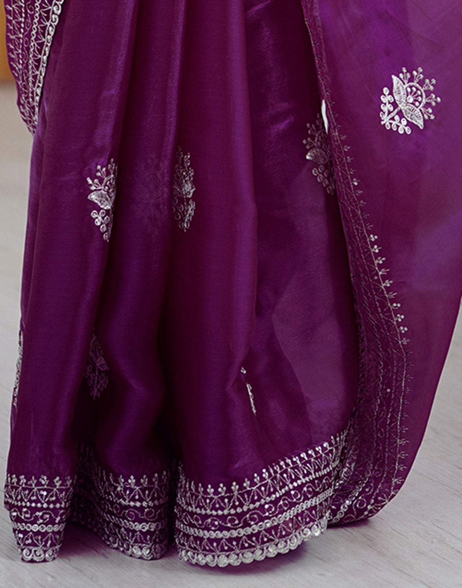 Dark Purple Tissue Silk Embroidery Saree
