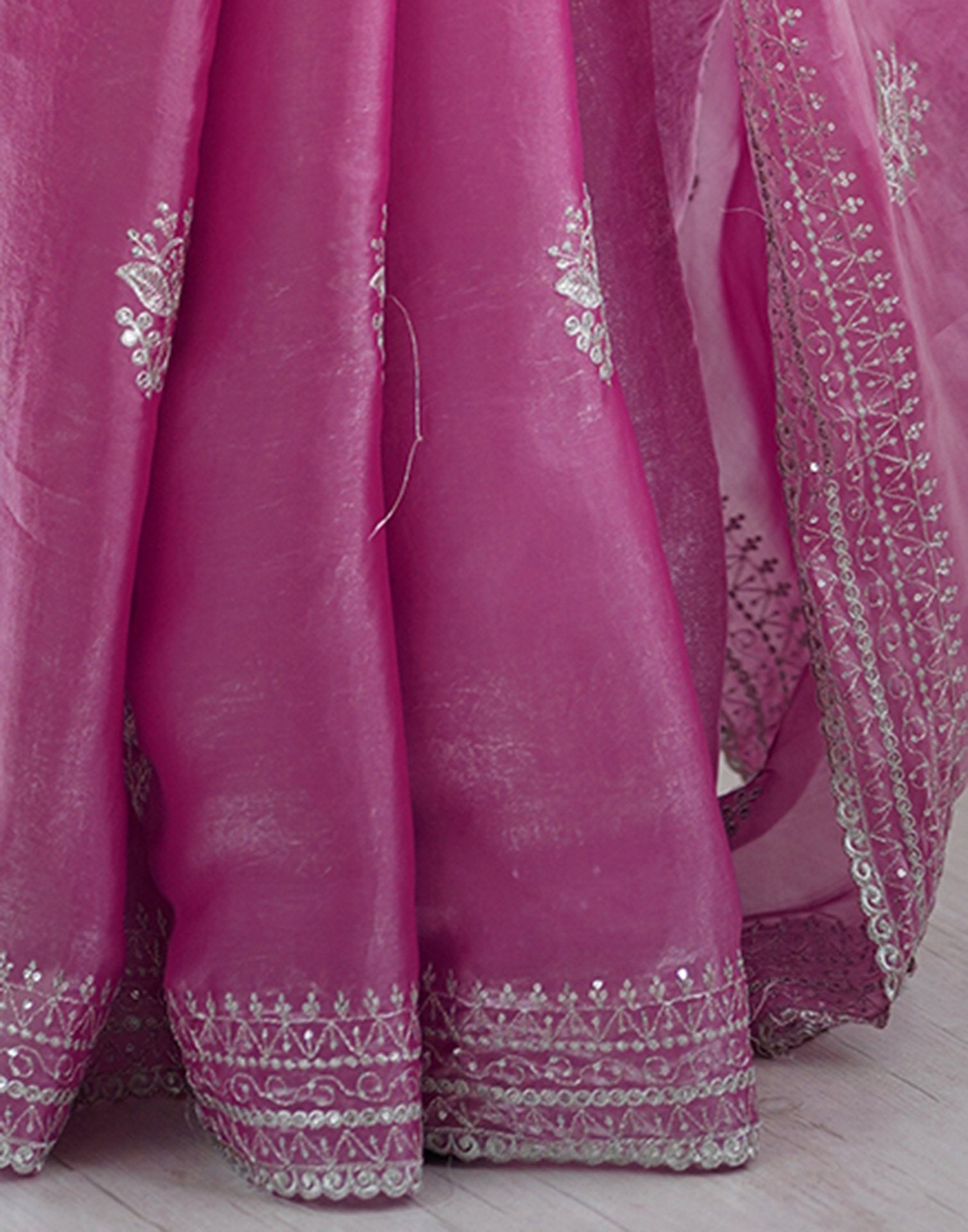 Pink Tissue Silk Embroidery Saree