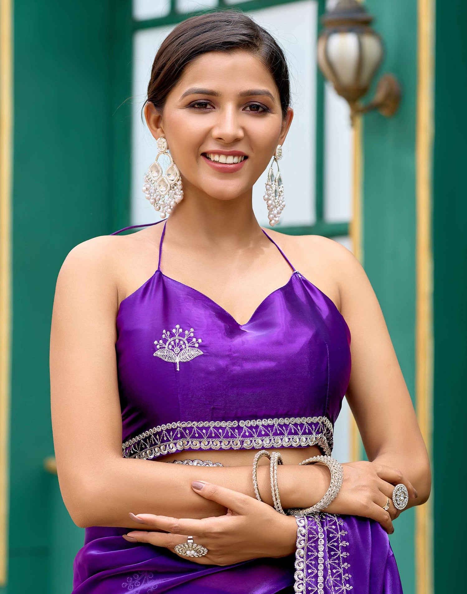 Purple Tissue Silk Sequence Embroidery Saree