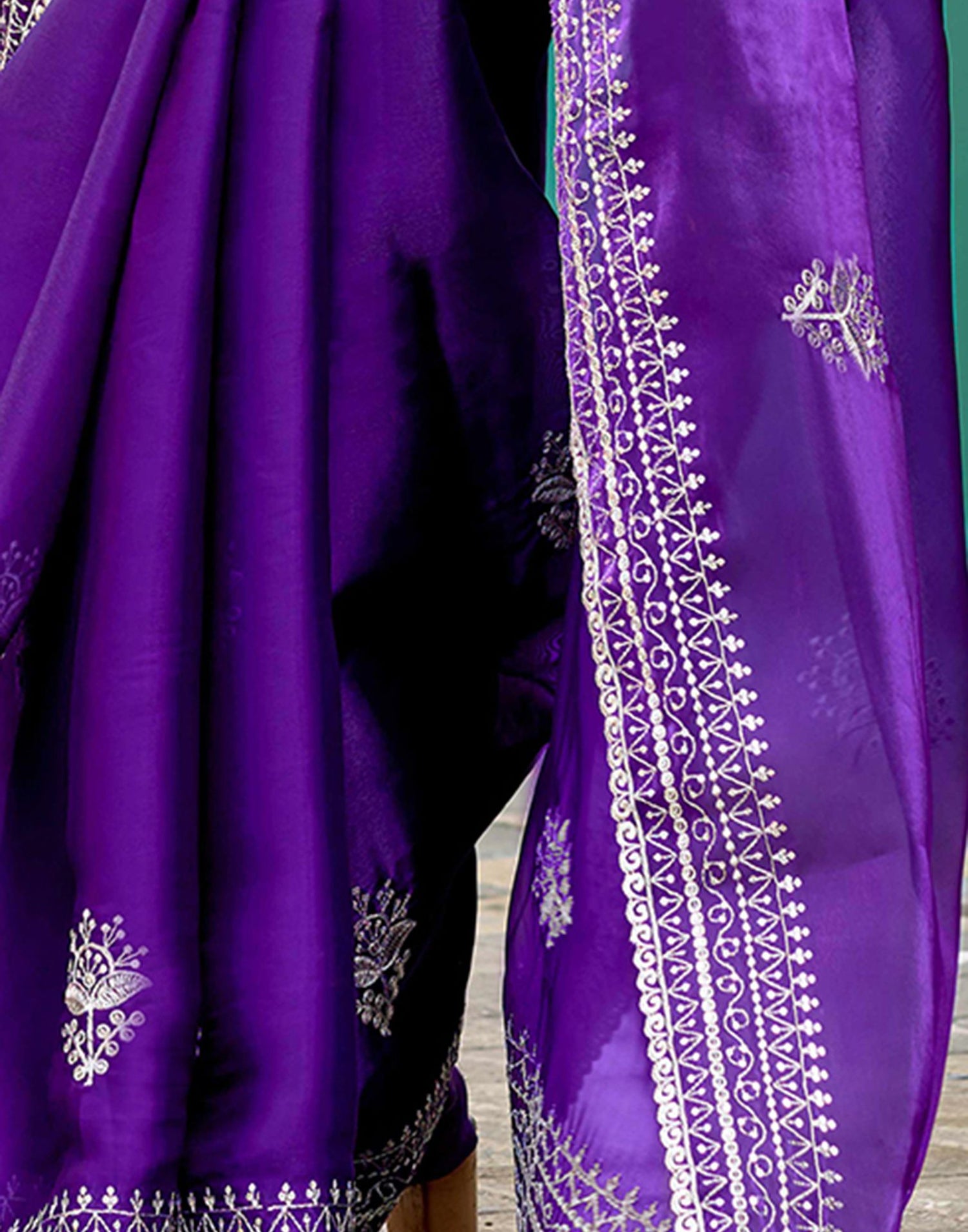 Purple Tissue Silk Sequence Embroidery Saree