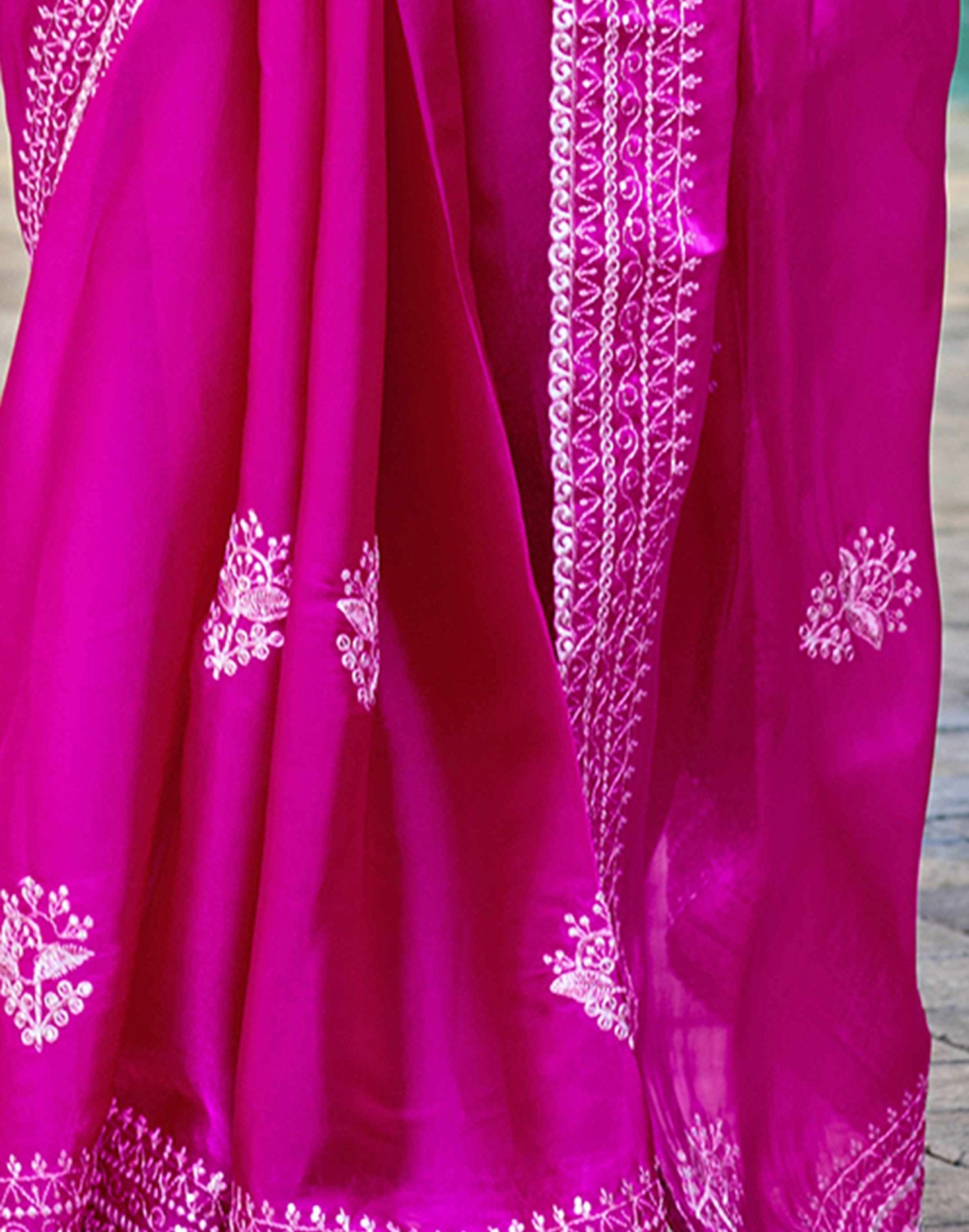 Magenta Tissue Silk Sequence Embroidery Saree