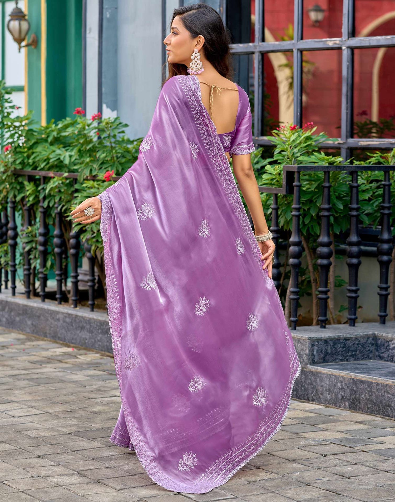 Lavender Tissue Silk Sequence Embroidery Saree