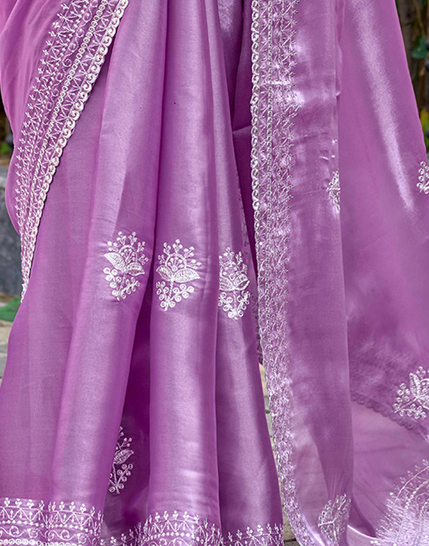 Lavender Tissue Silk Sequence Embroidery Saree