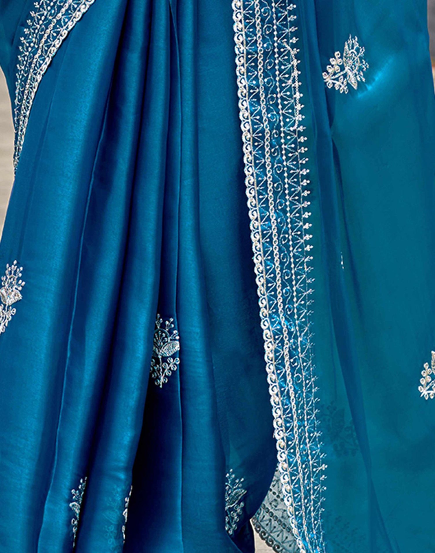 Peacock Blue Tissue Silk Sequence Embroidery Saree