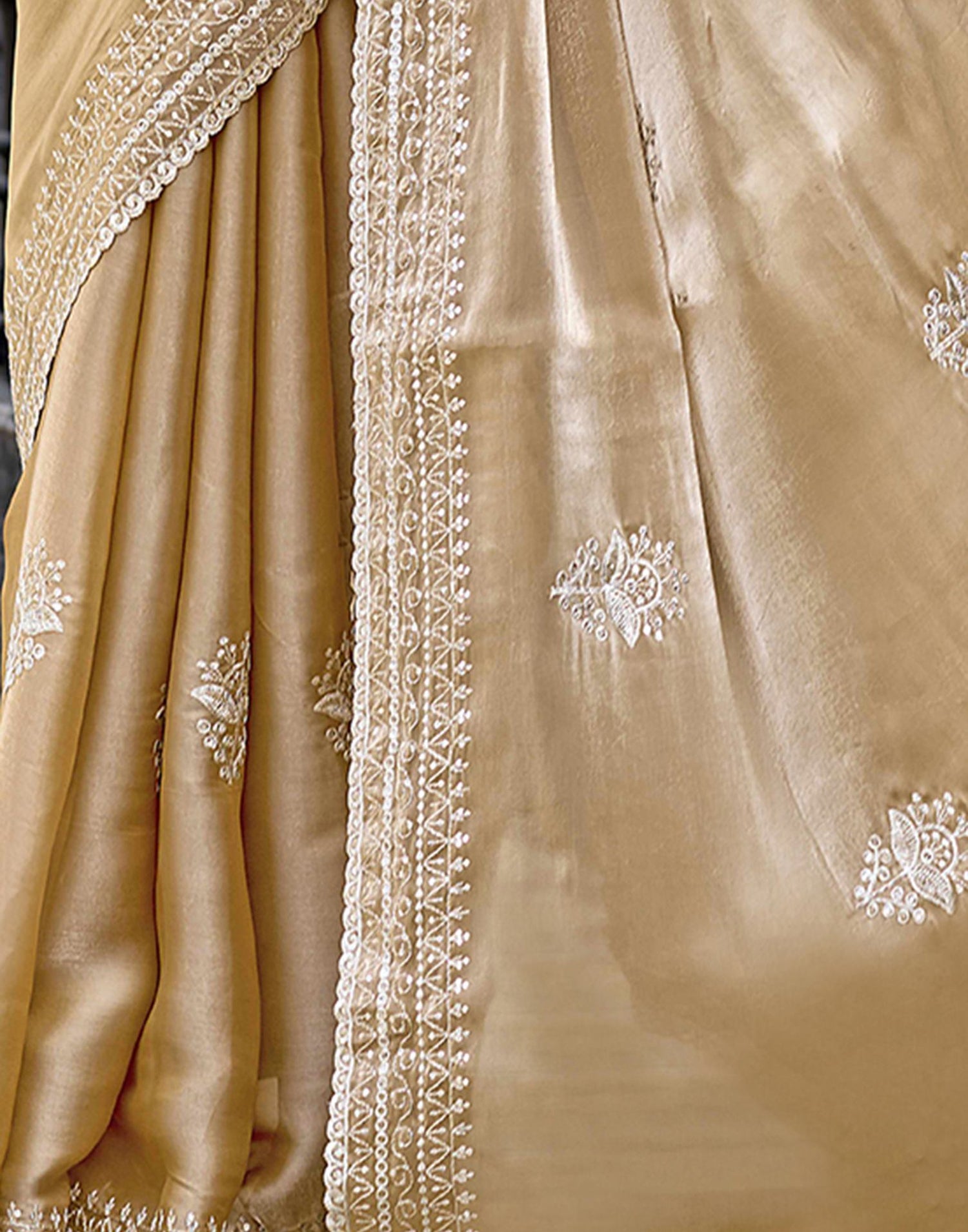 Beige Tissue Silk Sequence Embroidery Saree