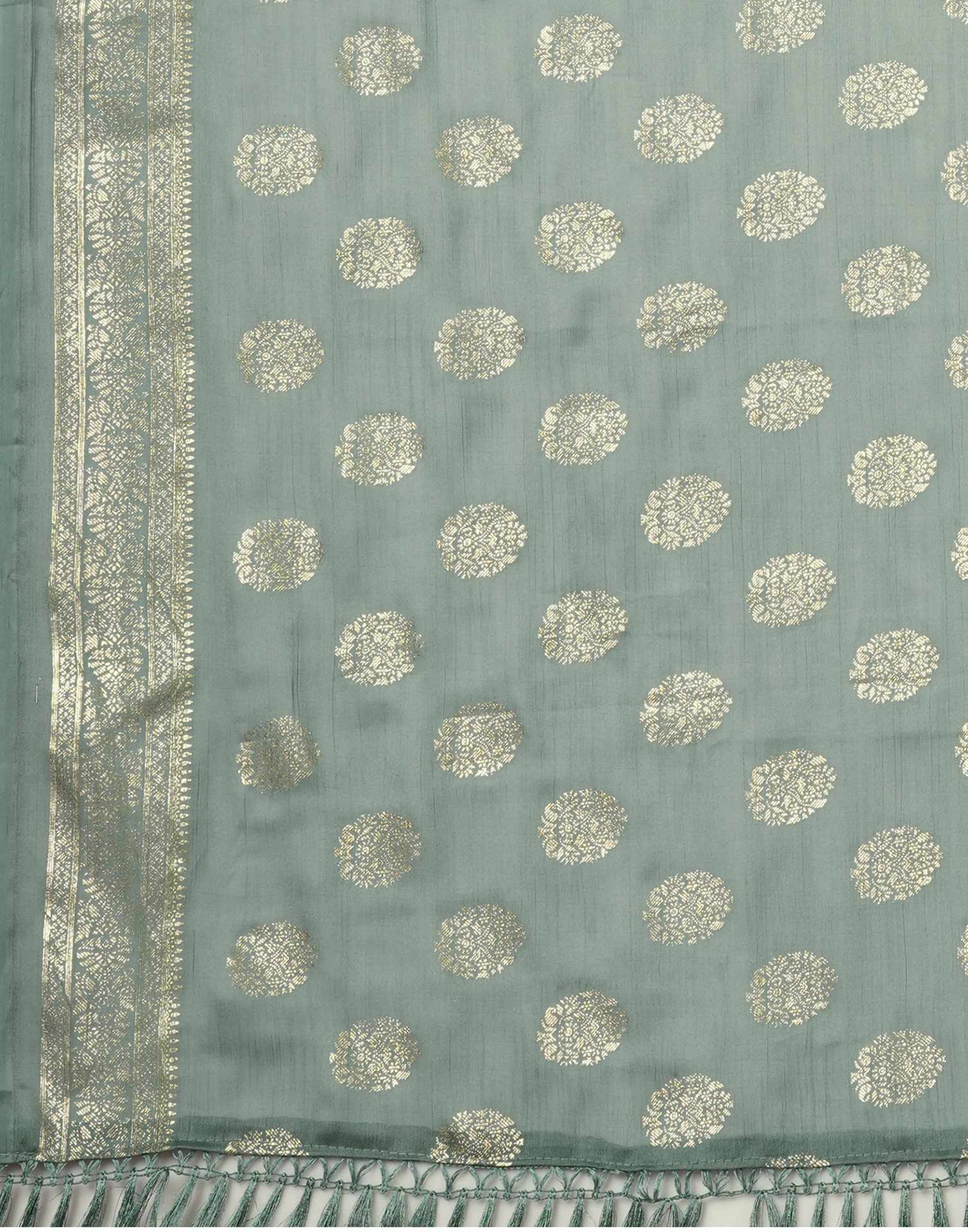 Moss Green Chinnon Foil Printed Saree