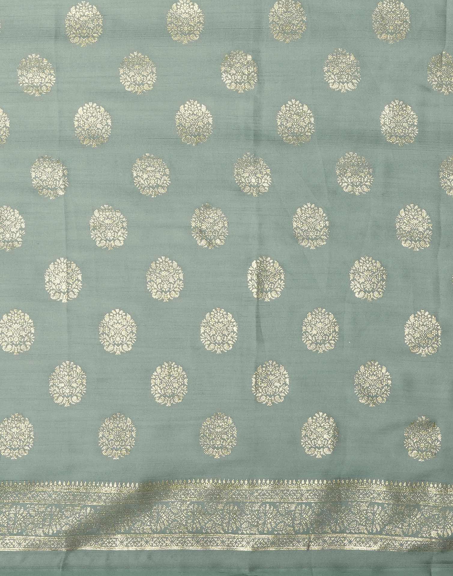 Moss Green Chinnon Foil Printed Saree