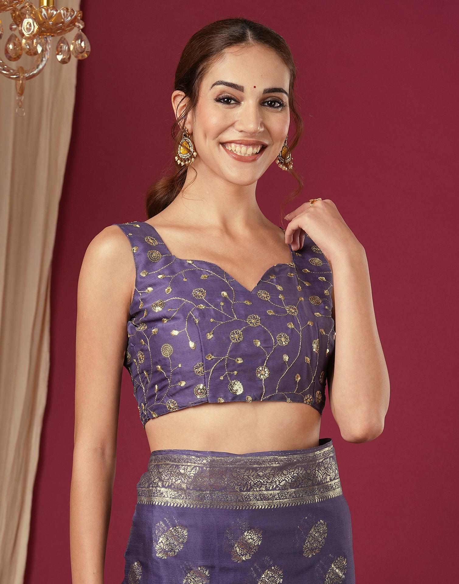 Dusty Purple Chinnon Foil Printed Saree