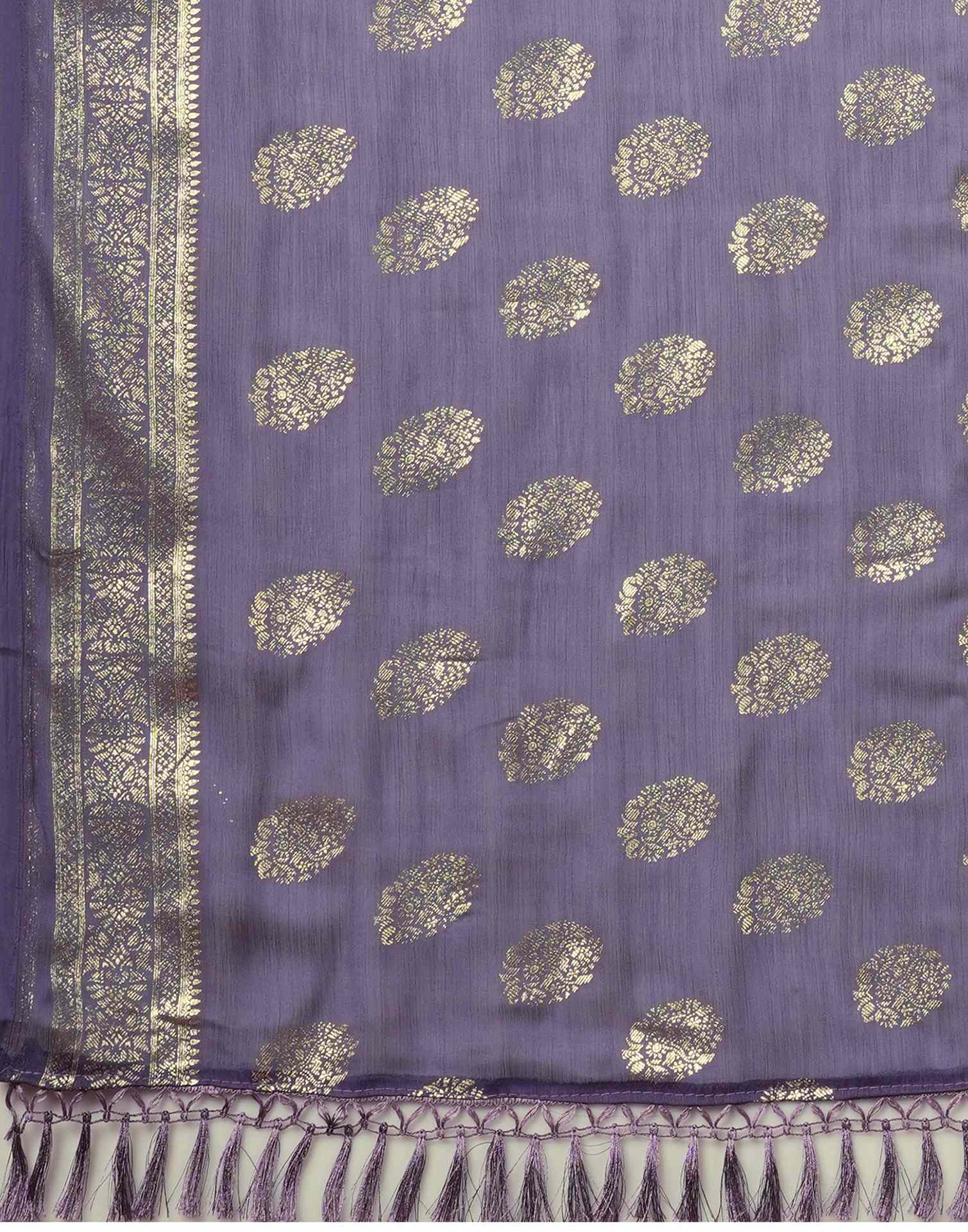 Dusty Purple Chinnon Foil Printed Saree