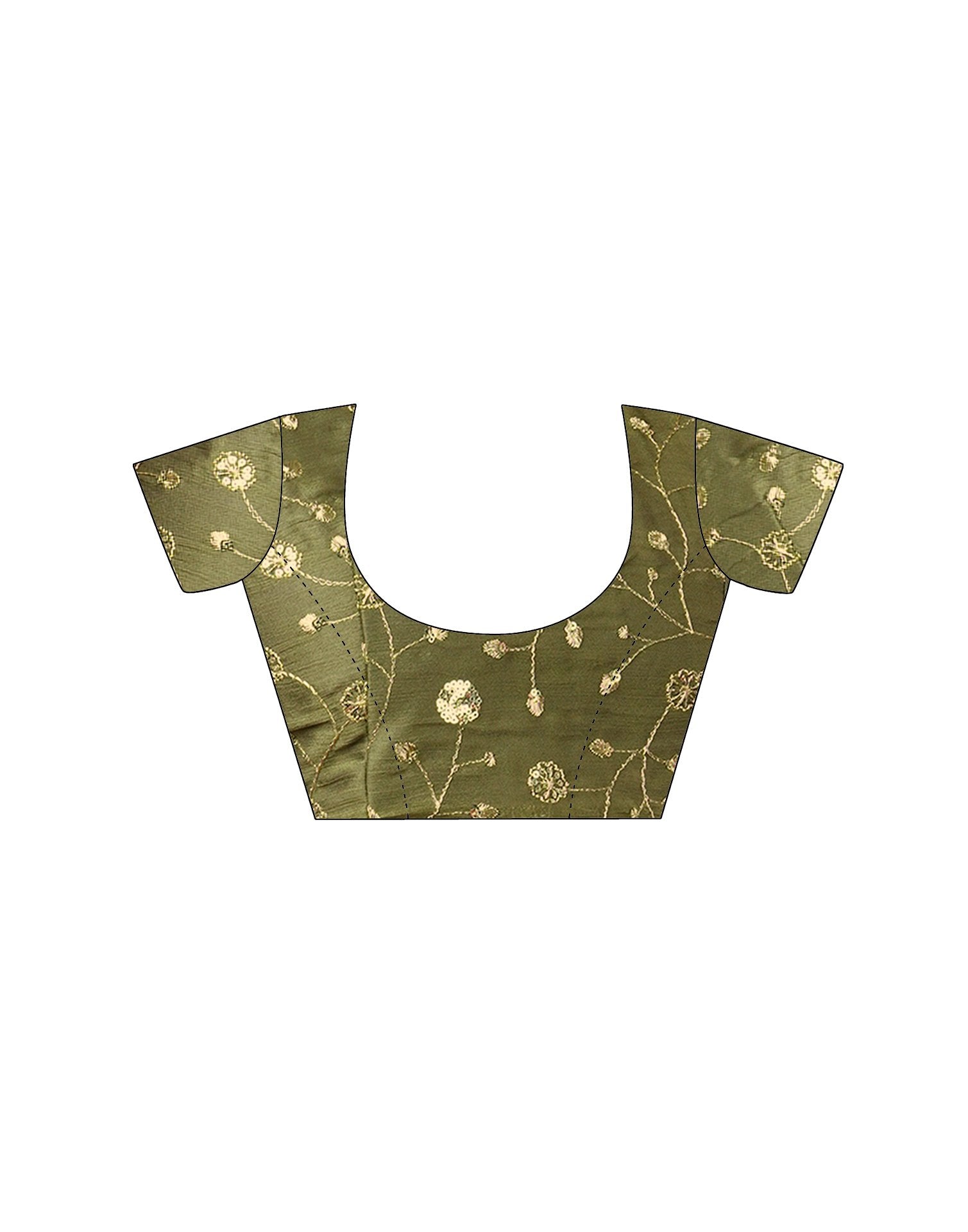 Olive Green Chinnon Foil Printed Saree