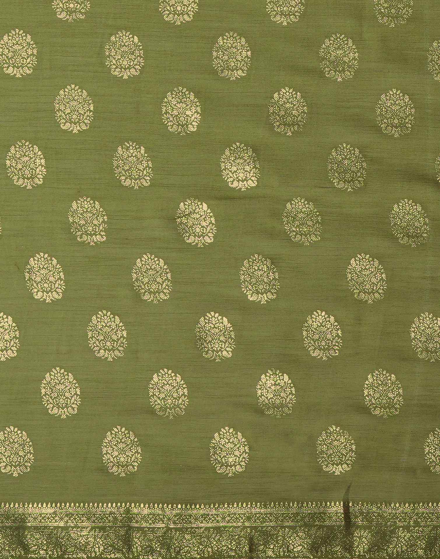 Olive Green Chinnon Foil Printed Saree