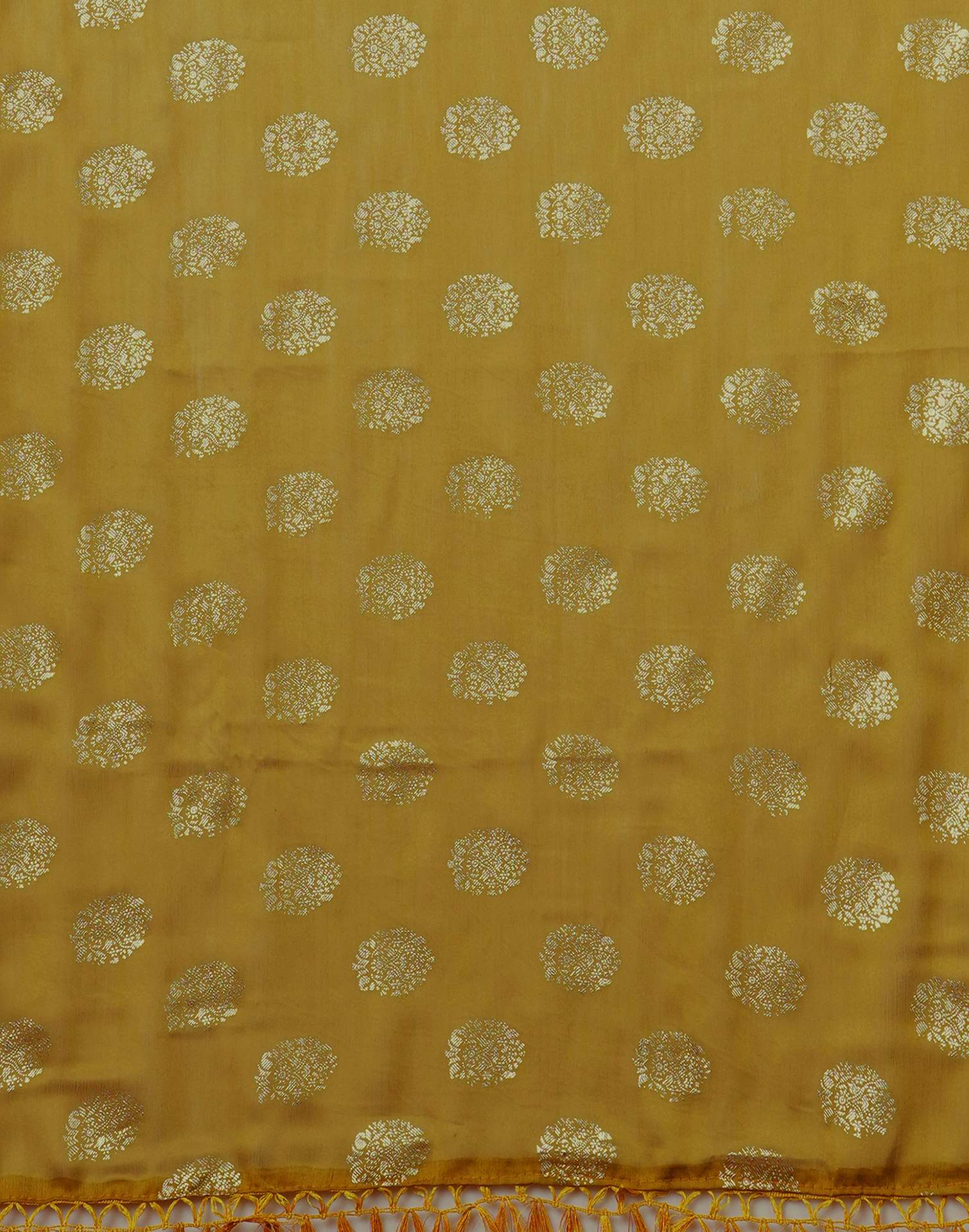 Mustard Chinnon Foil Printed Saree
