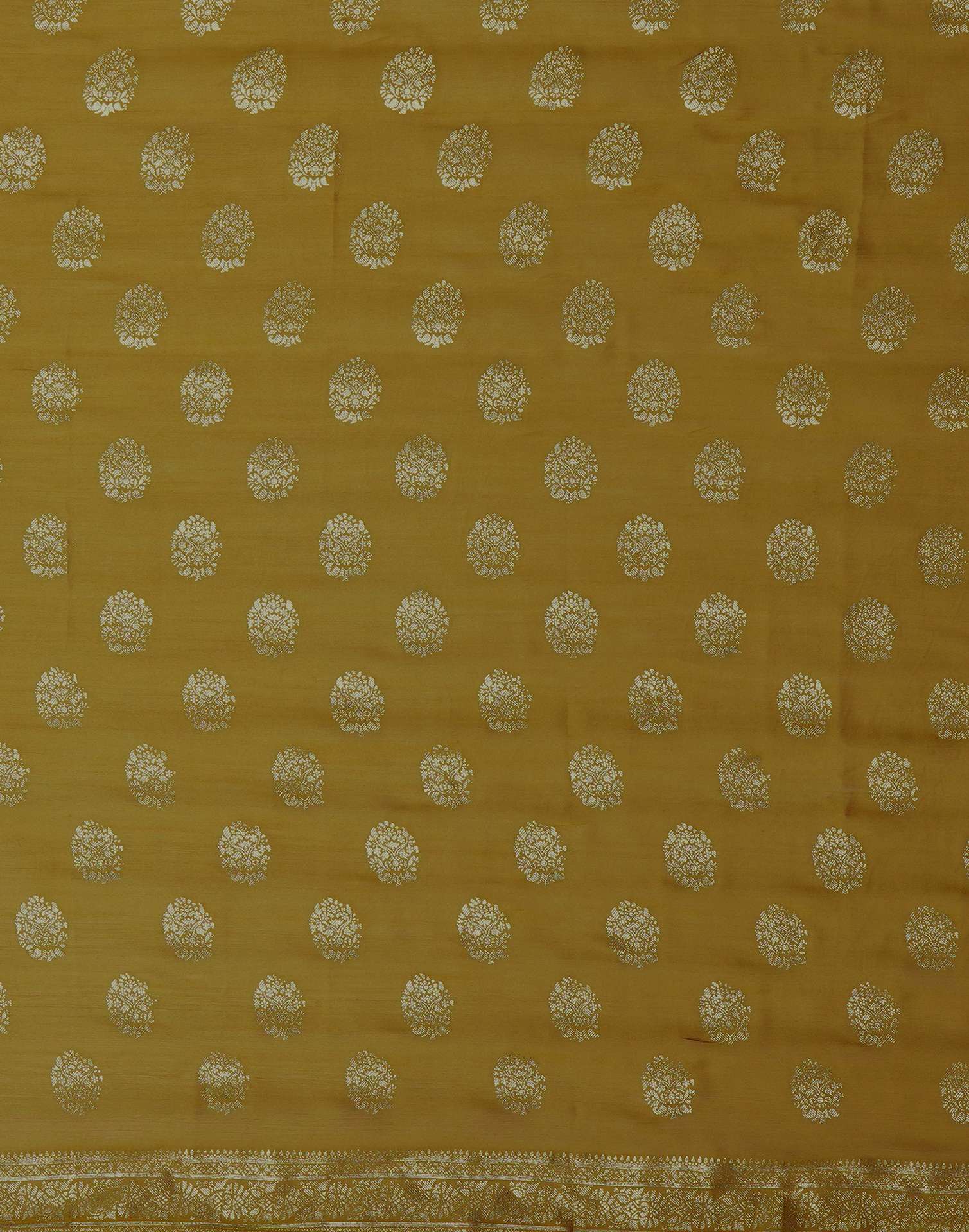 Mustard Chinnon Foil Printed Saree