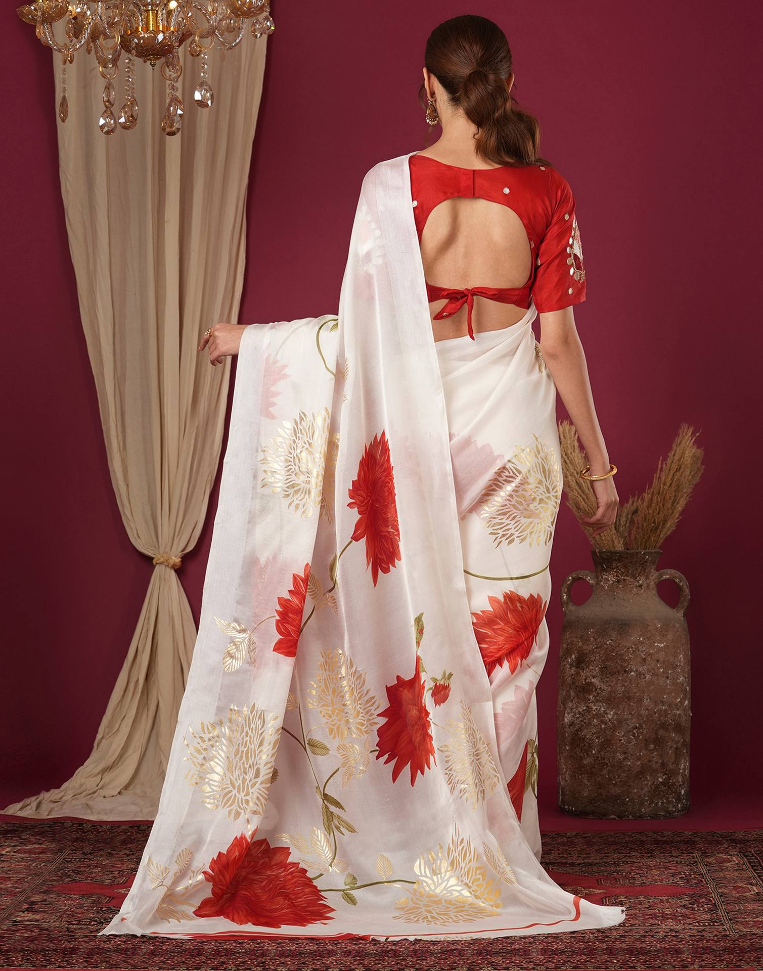 Off White Silk Foil Printed Saree