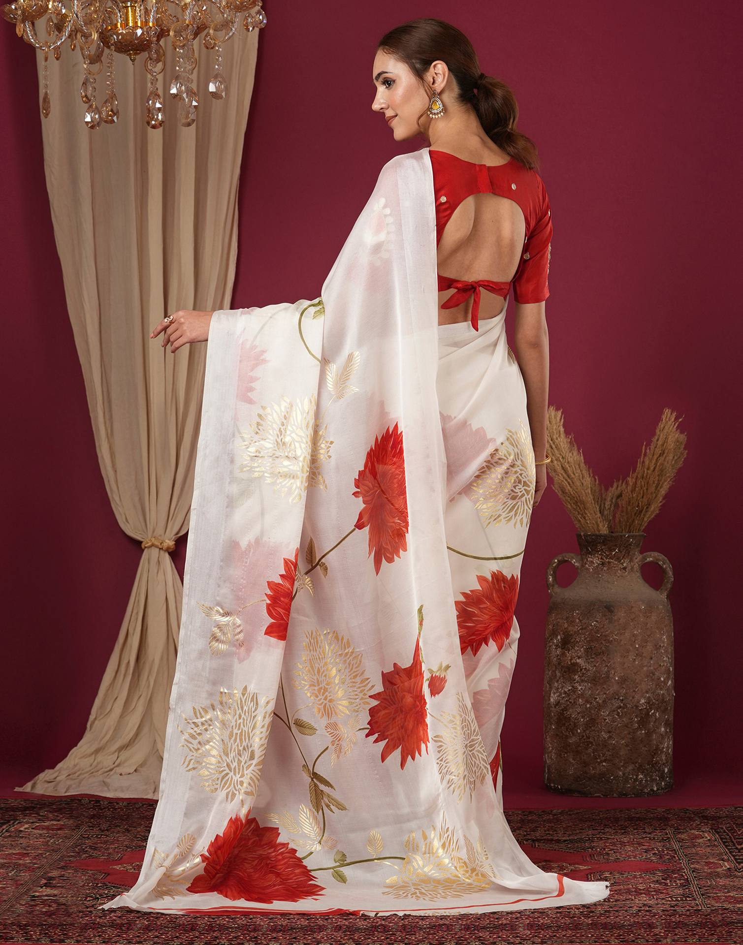 Off White Silk Foil Printed Saree
