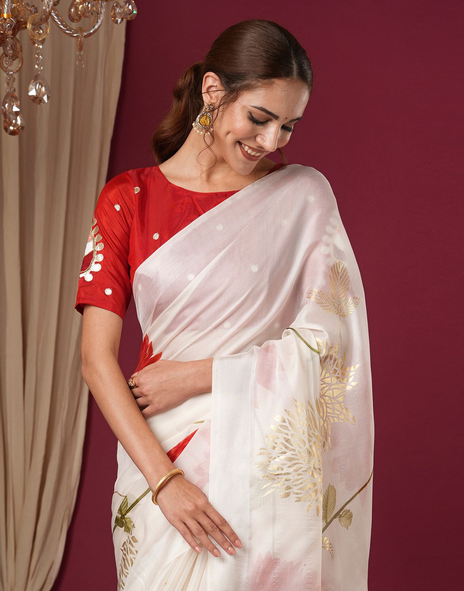 Off White Silk Foil Printed Saree