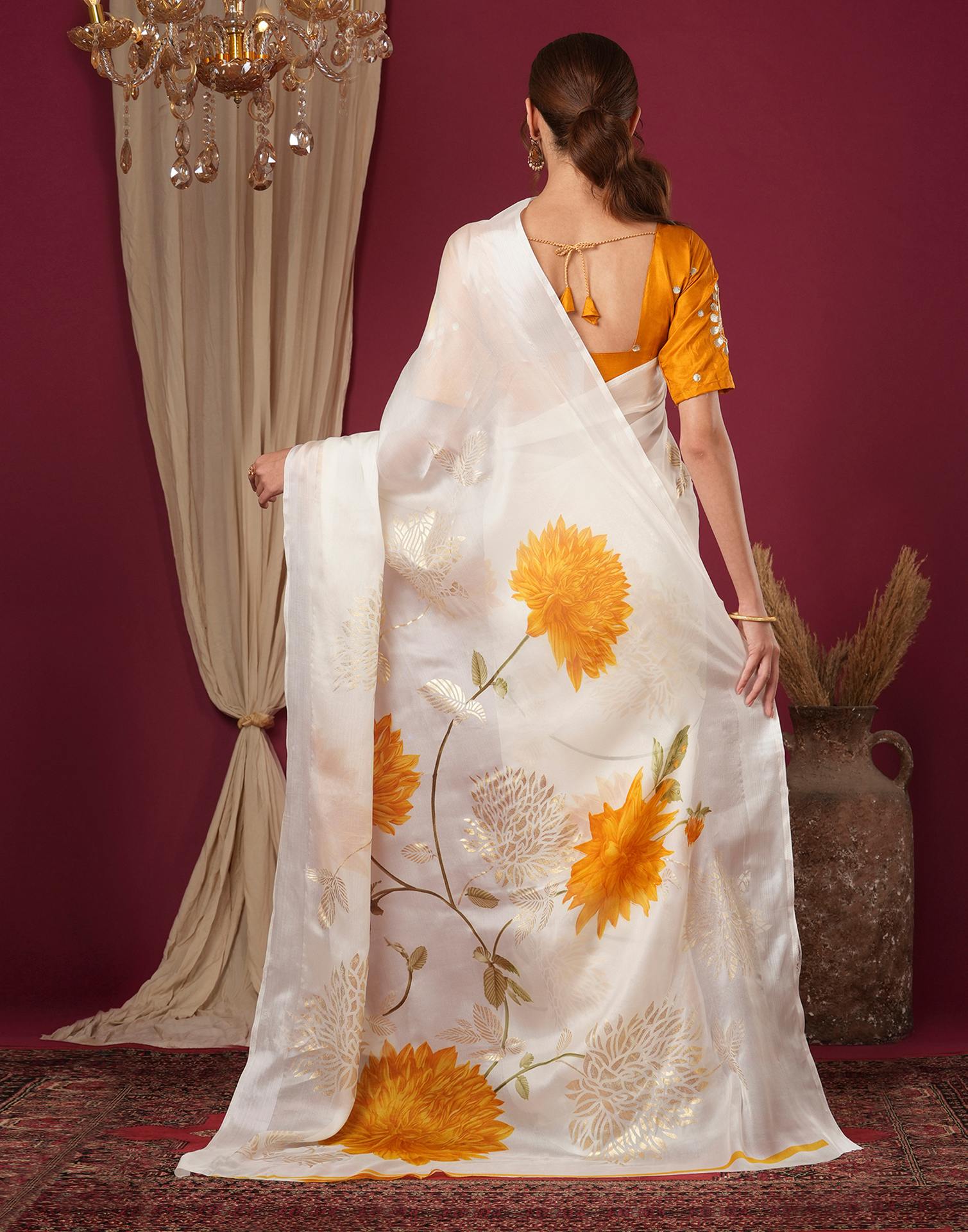 Off White Silk Foil Printed Saree